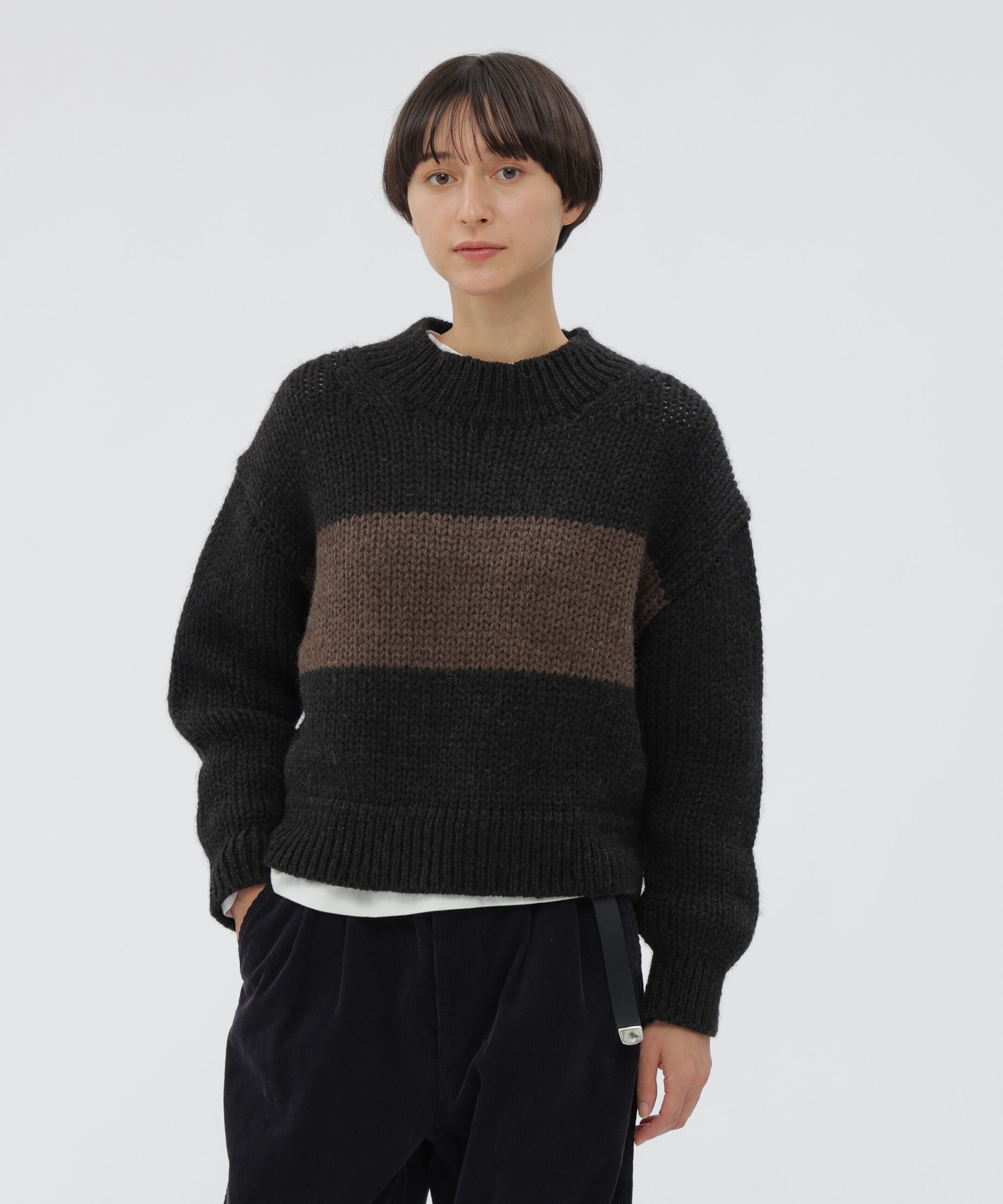 MHL.「NATURAL SPUN WOOL KNITWEAR」|ニット・セーター|DARK BROWN2