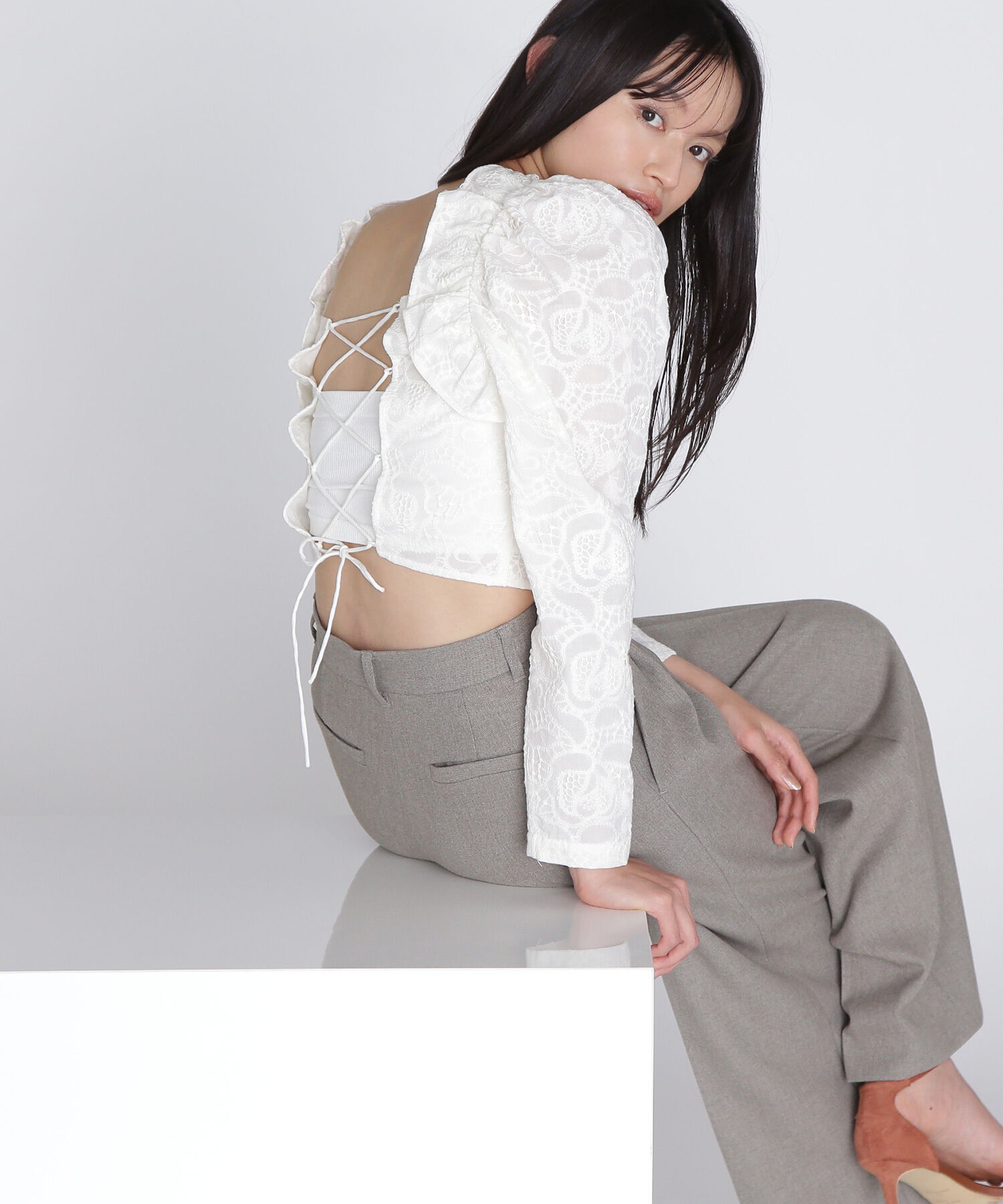  「バックシャンレースアップブラウス」|シャツ・ブラウス|