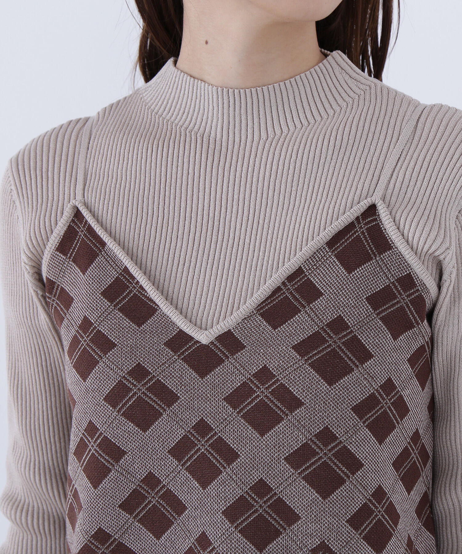  「チェックニットキャミワンピースセット」|ワンピース|