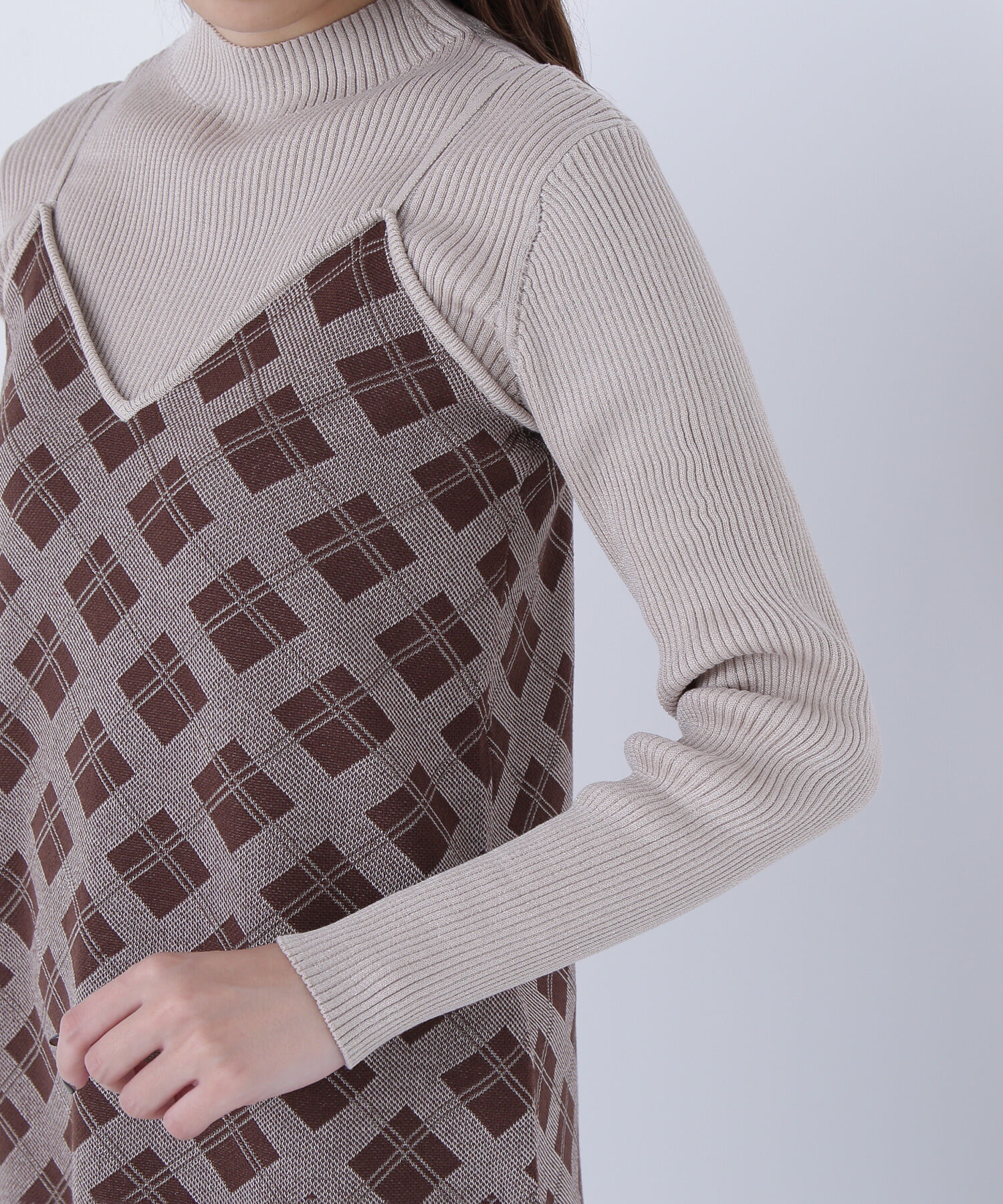  「チェックニットキャミワンピースセット」|ワンピース|