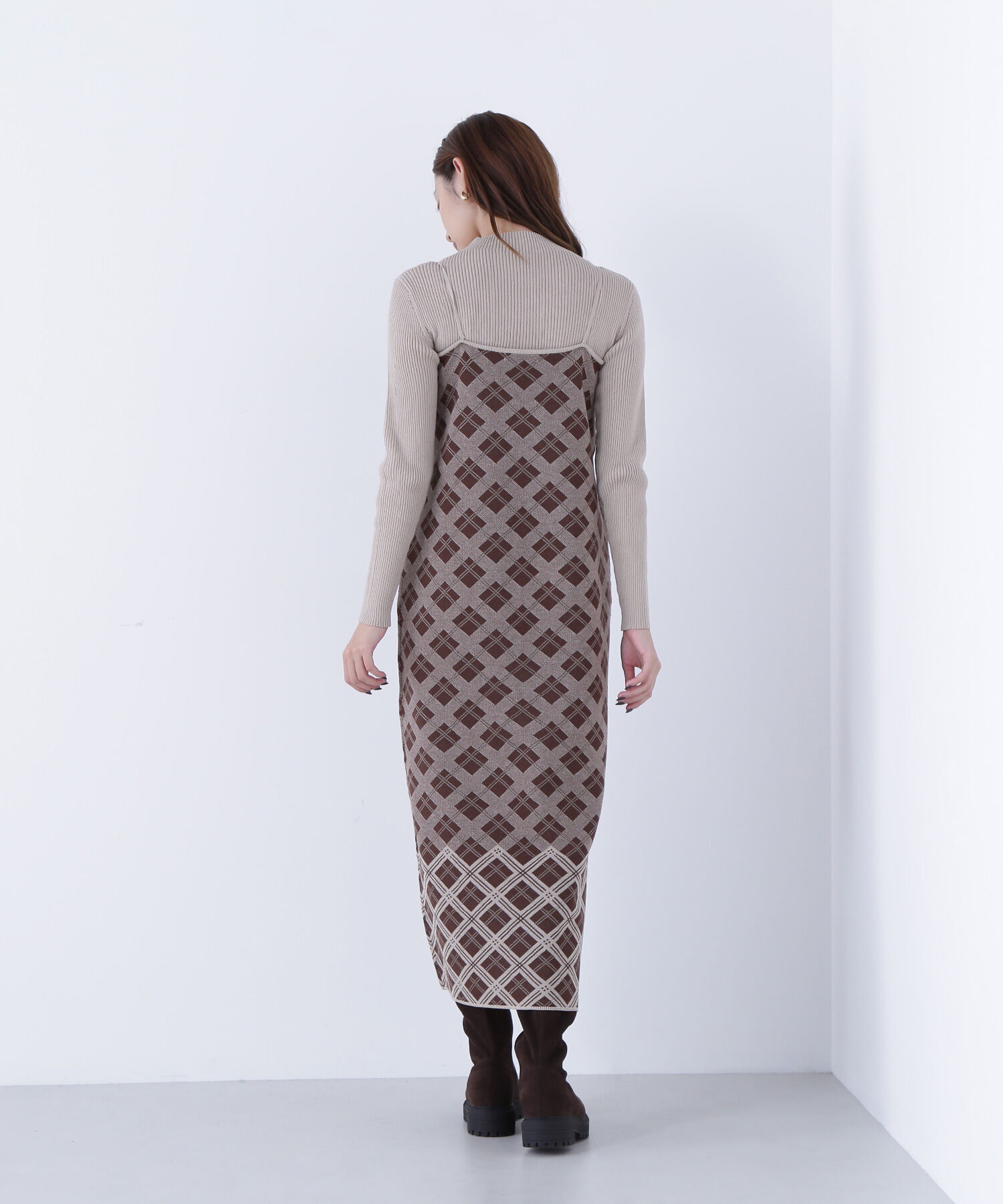  「チェックニットキャミワンピースセット」|ワンピース|