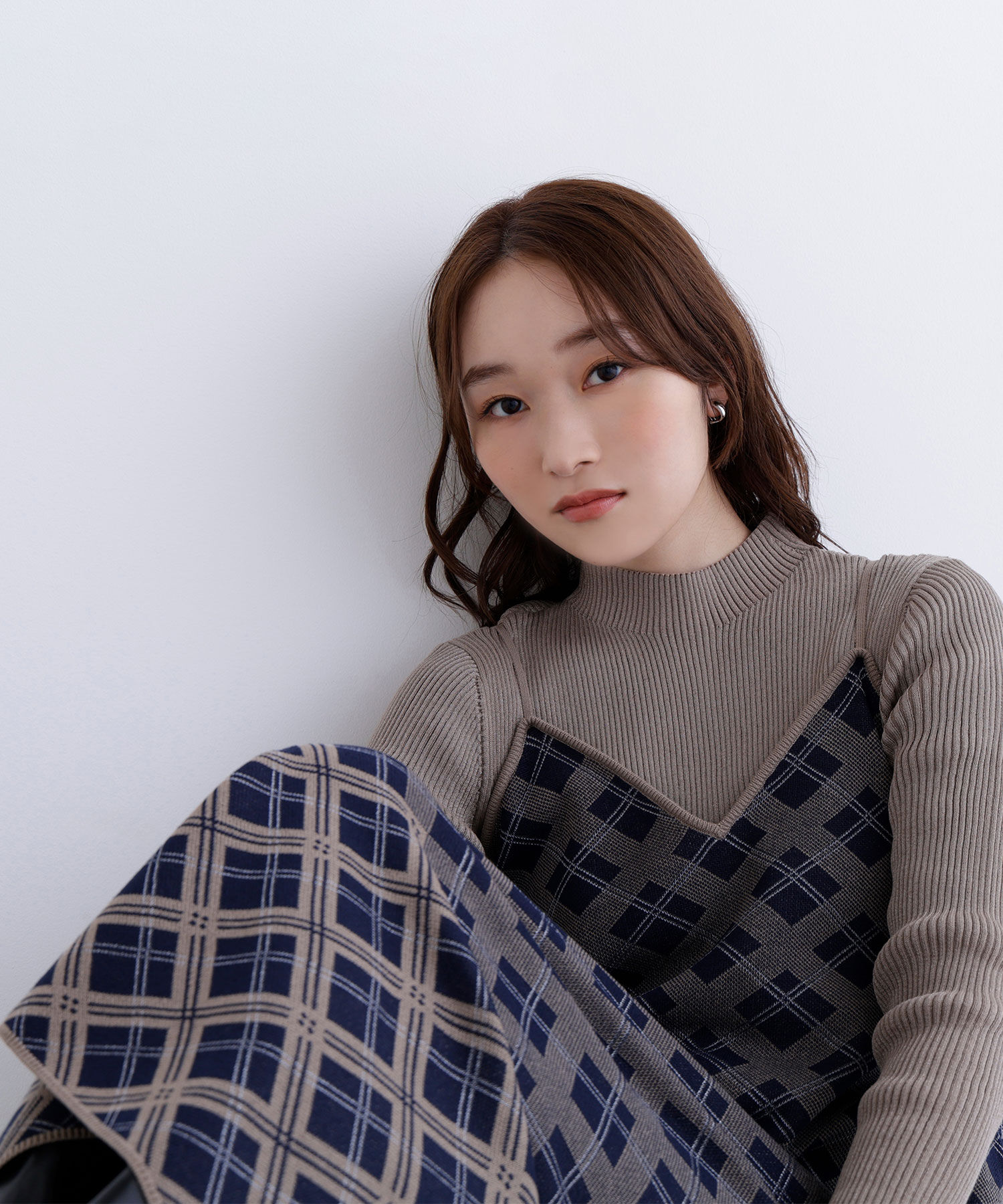  「チェックニットキャミワンピースセット」|ワンピース|ネイビー系2