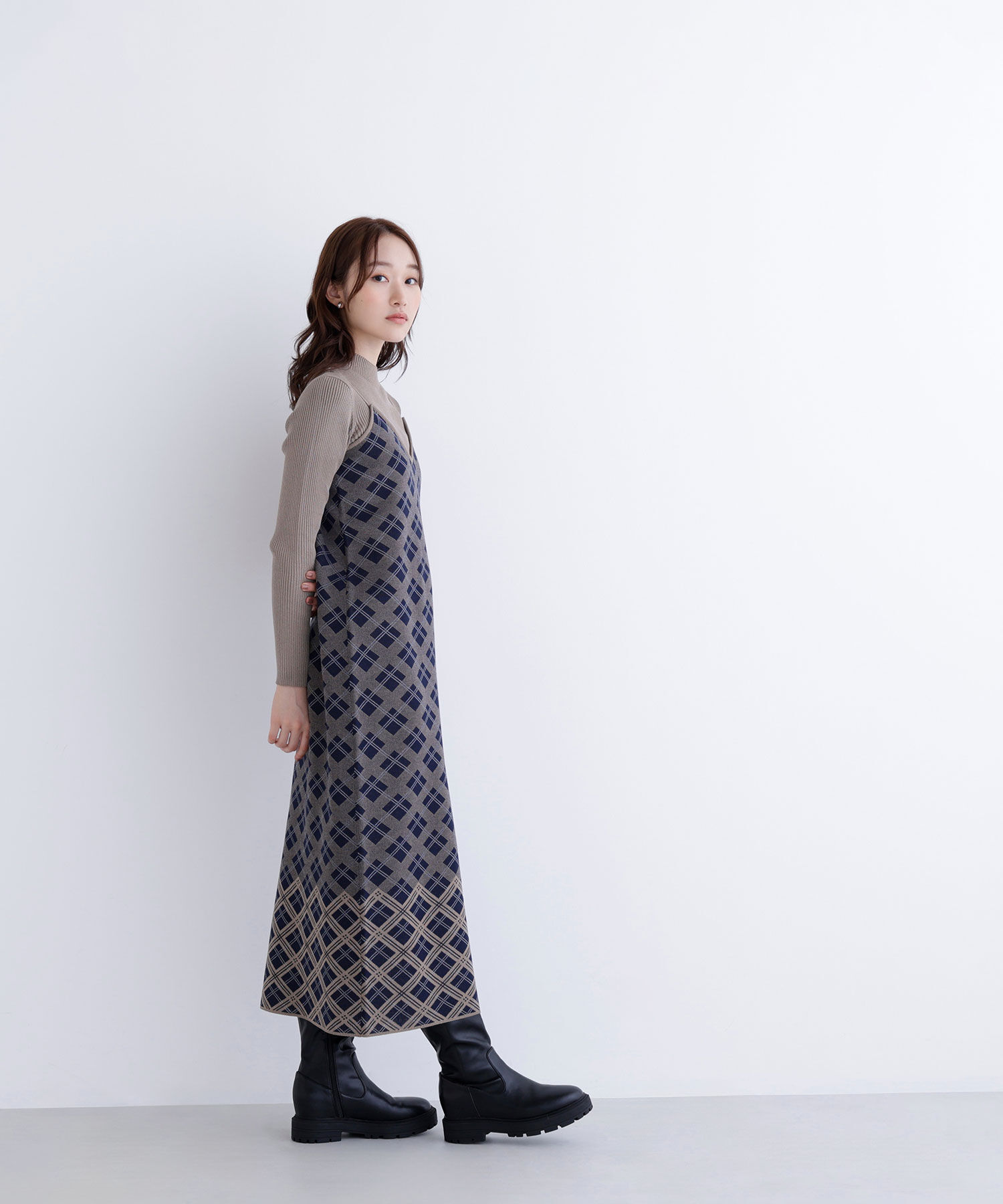  「チェックニットキャミワンピースセット」|ワンピース|