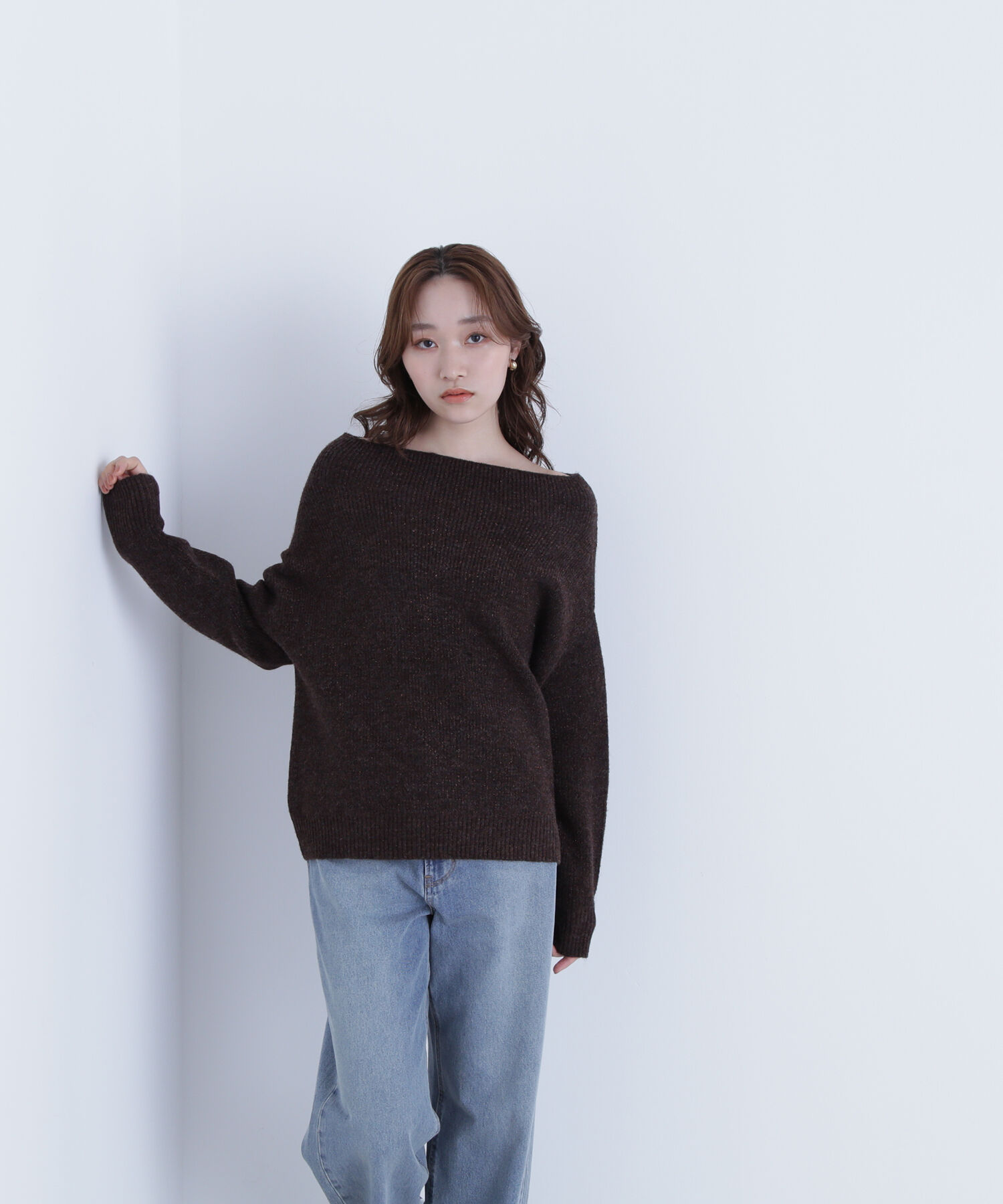  「オフショルボクシーラメニット」|ニット・セーター|