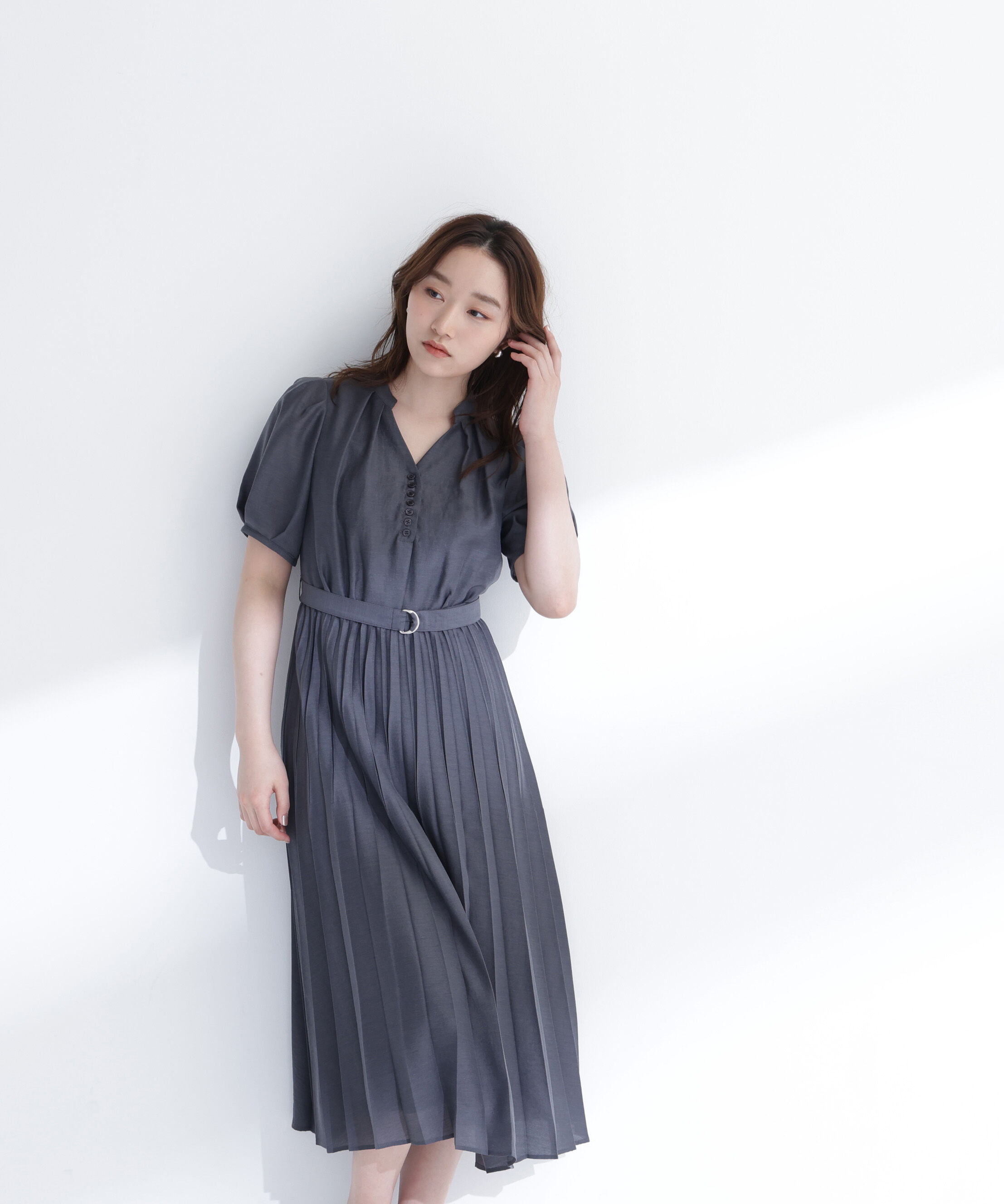  「フロントボタンプリーツワンピース」|ワンピース|