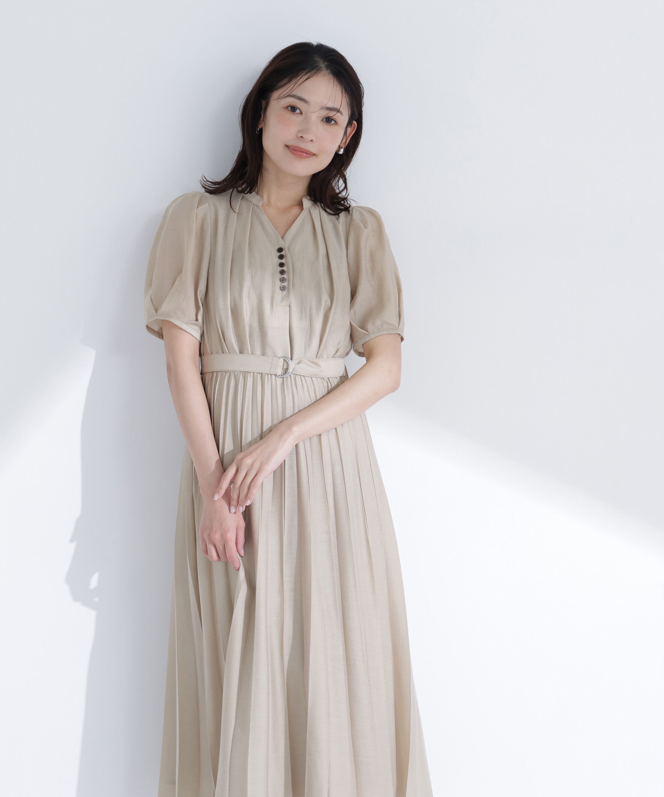  「フロントボタンプリーツワンピース」|ワンピース|