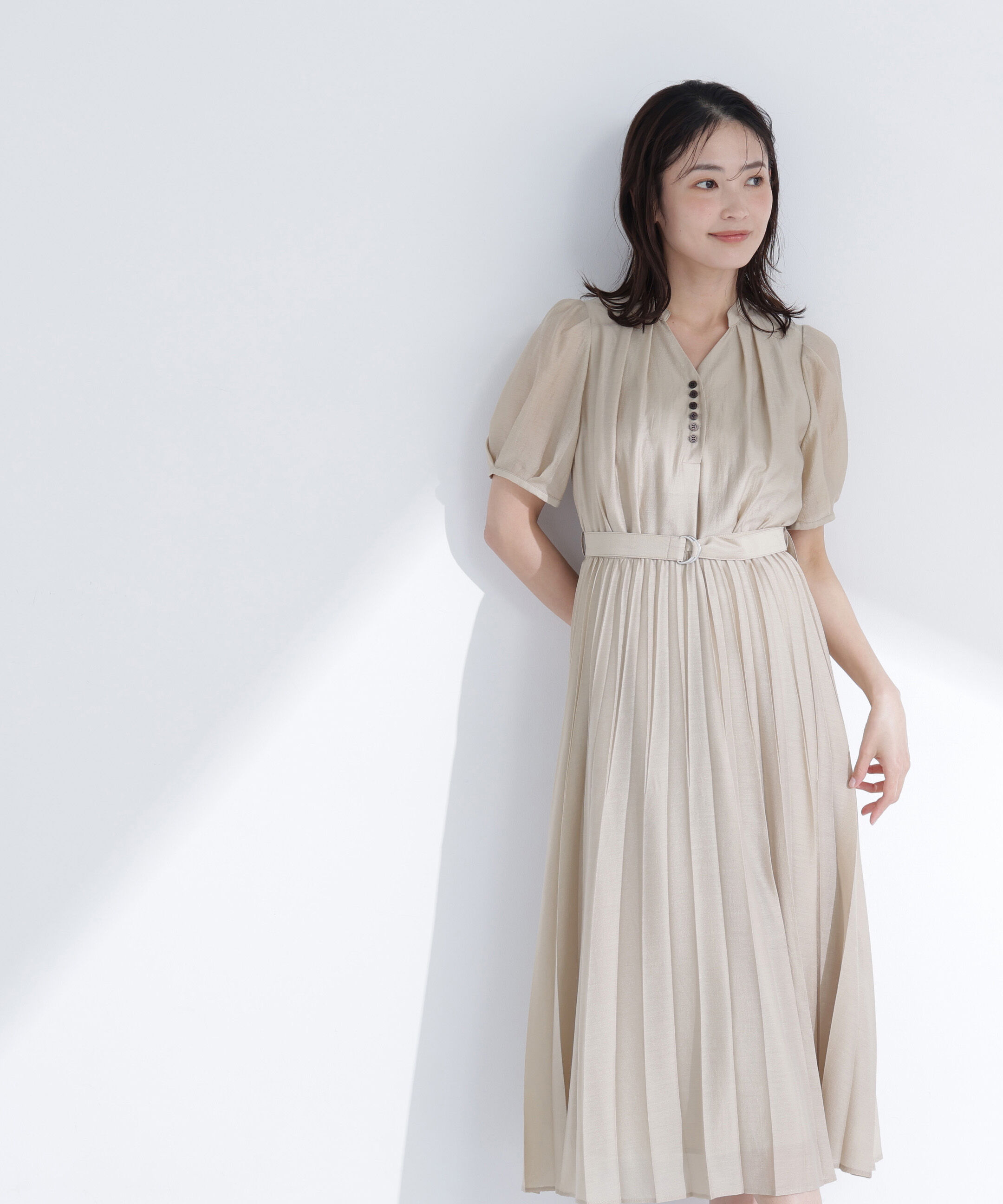  「フロントボタンプリーツワンピース」|ワンピース|