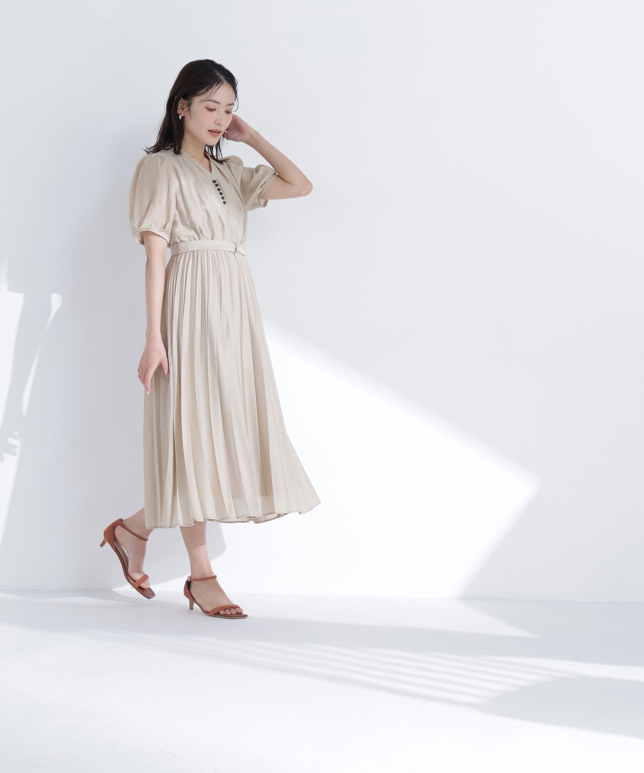  「フロントボタンプリーツワンピース」|ワンピース|