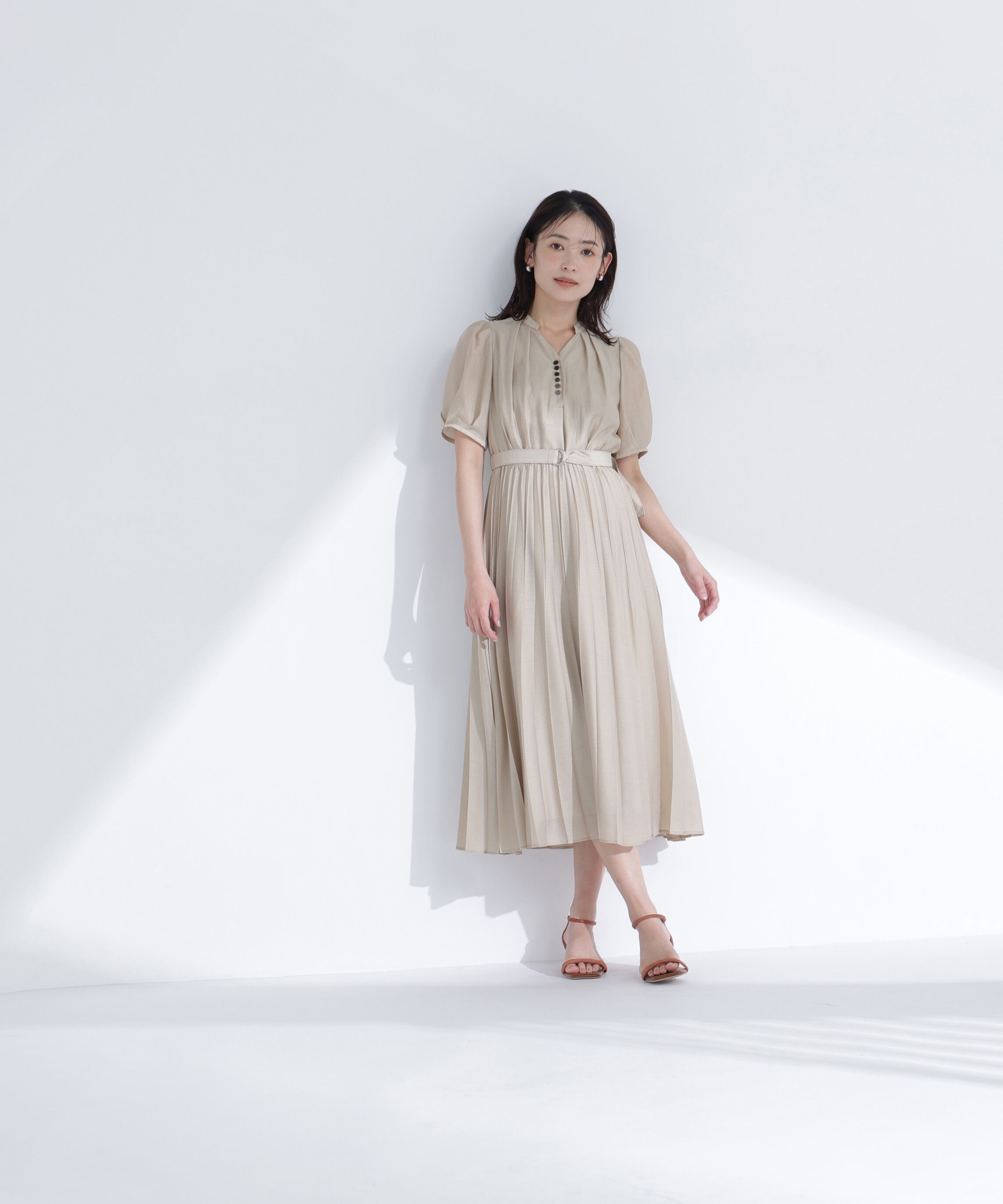  「フロントボタンプリーツワンピース」|ワンピース|