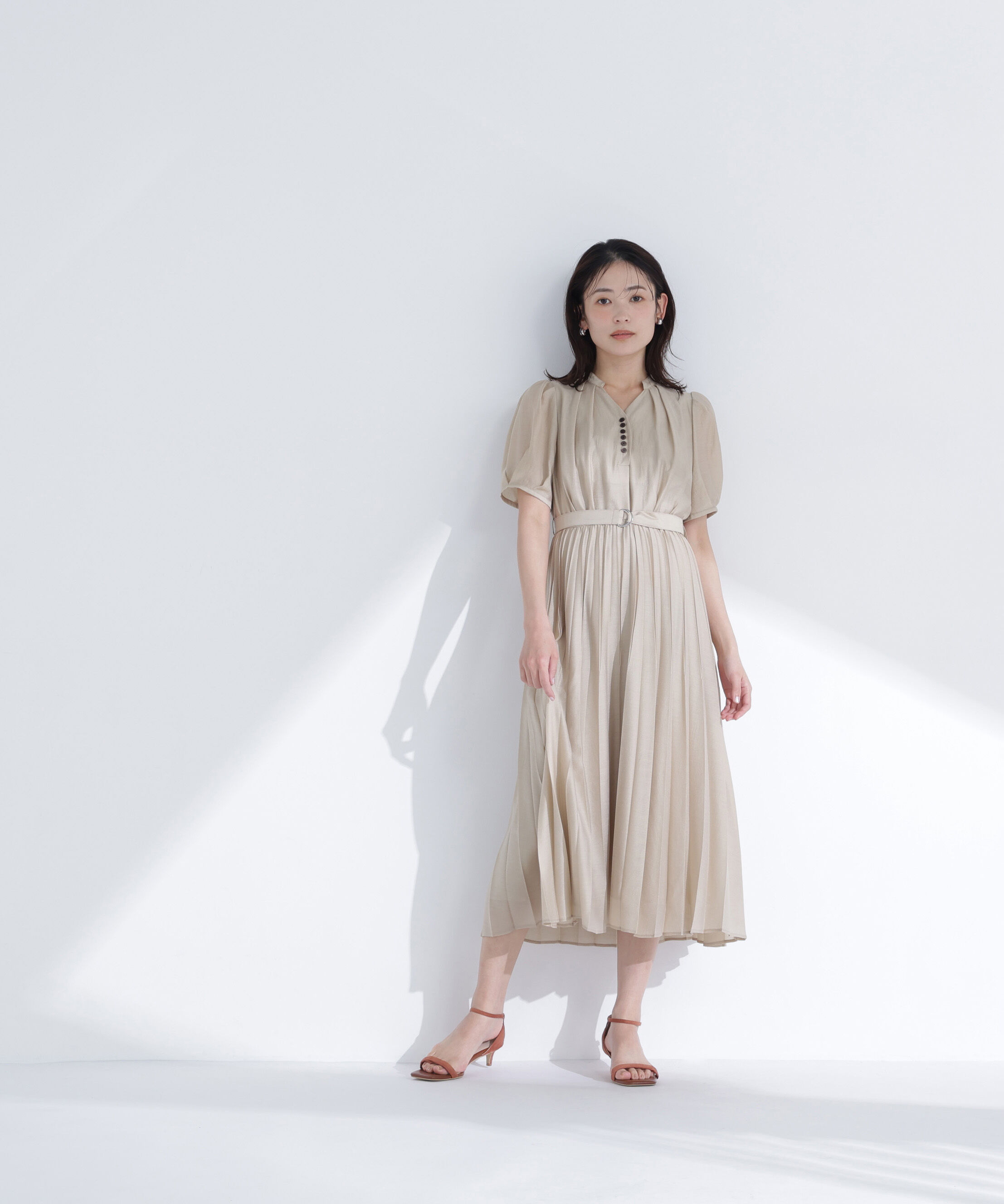  「フロントボタンプリーツワンピース」|ワンピース|