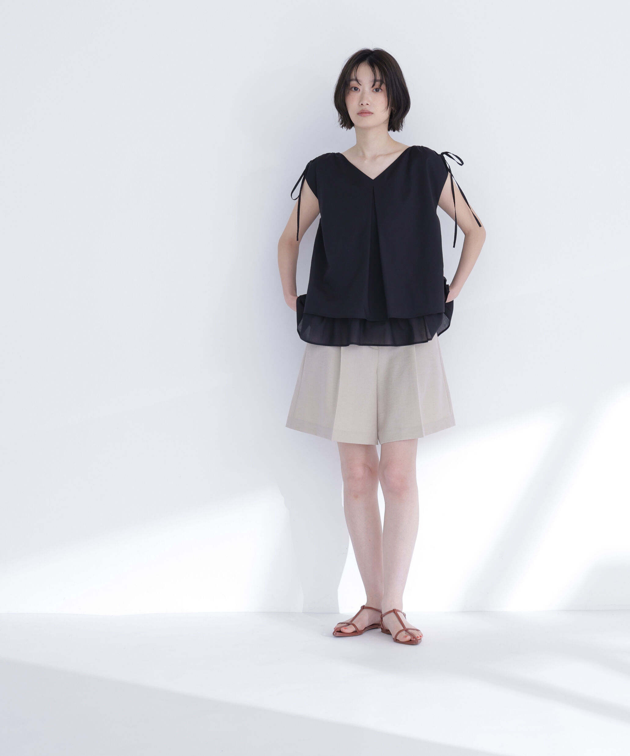  「ショルダーリボンティアードチュニックブラウス」|シャツ・ブラウス|