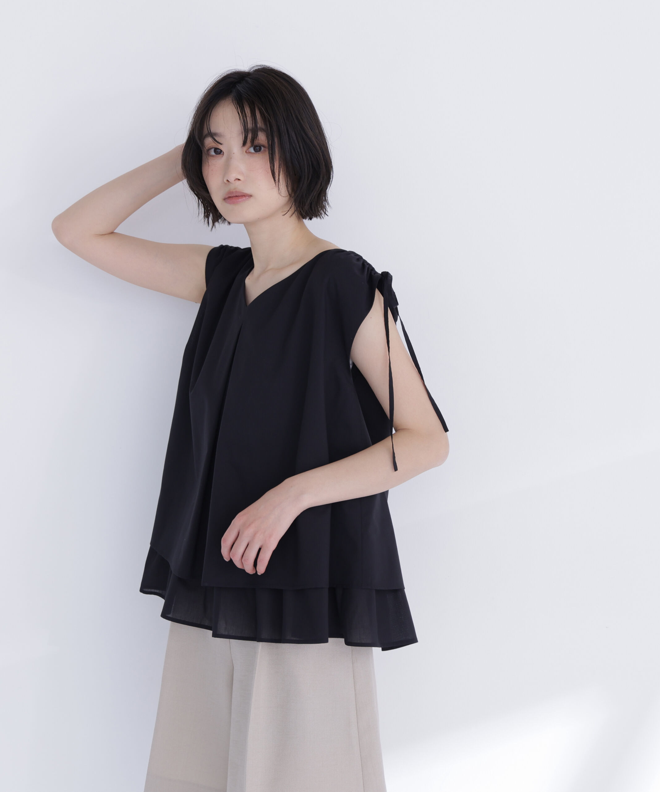  「ショルダーリボンティアードチュニックブラウス」|シャツ・ブラウス|