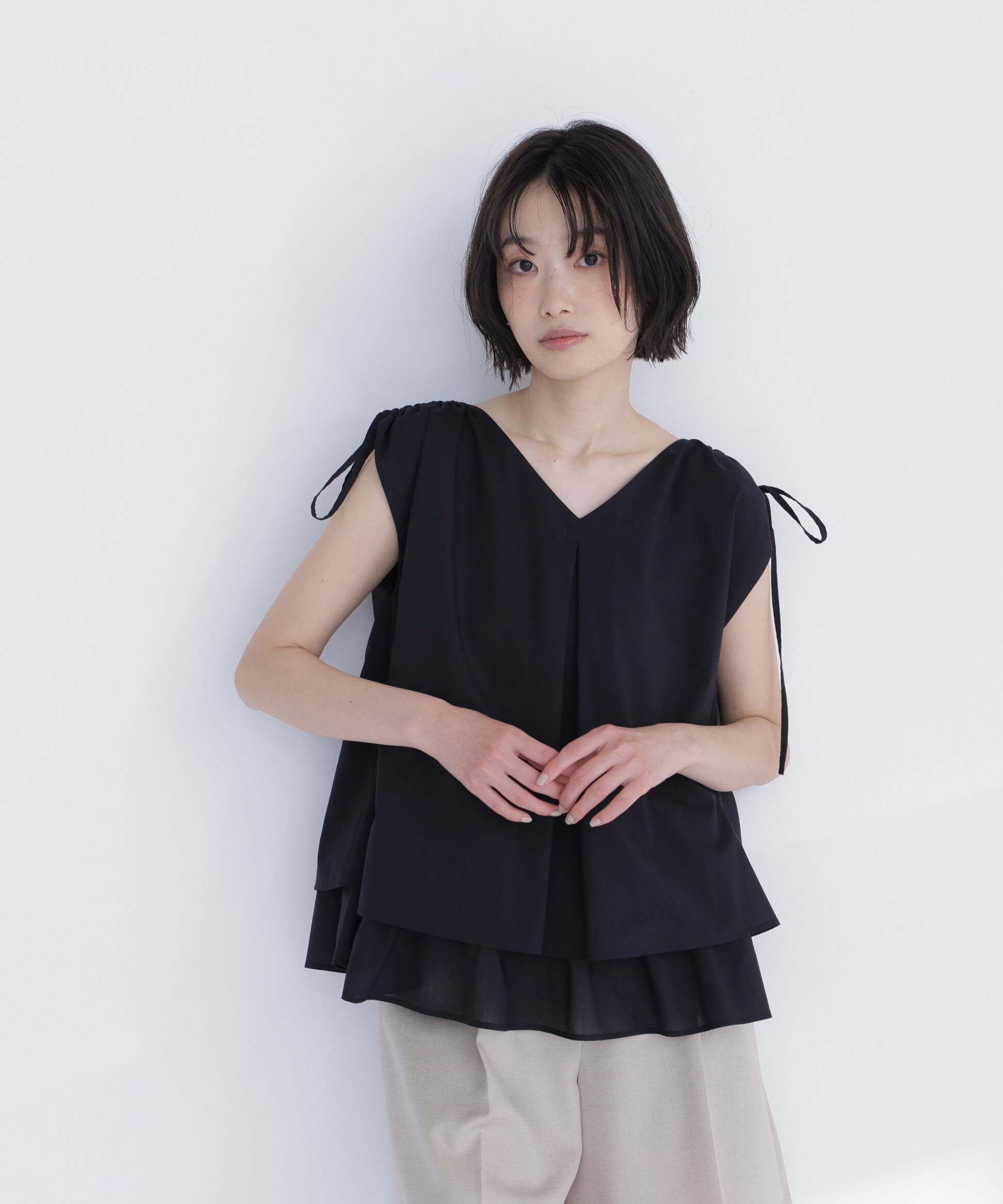  「ショルダーリボンティアードチュニックブラウス」|シャツ・ブラウス|