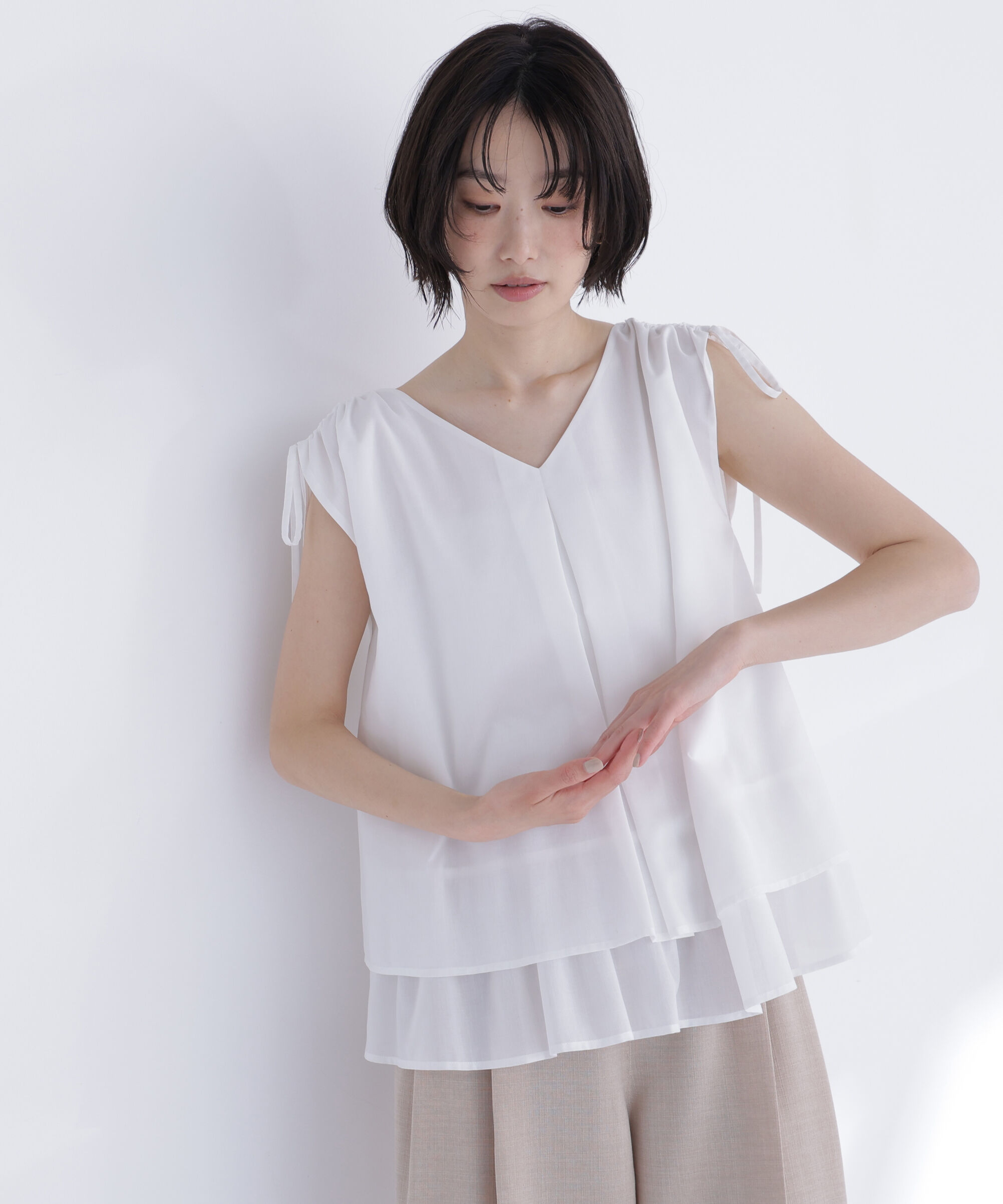  「ショルダーリボンティアードチュニックブラウス」|シャツ・ブラウス|