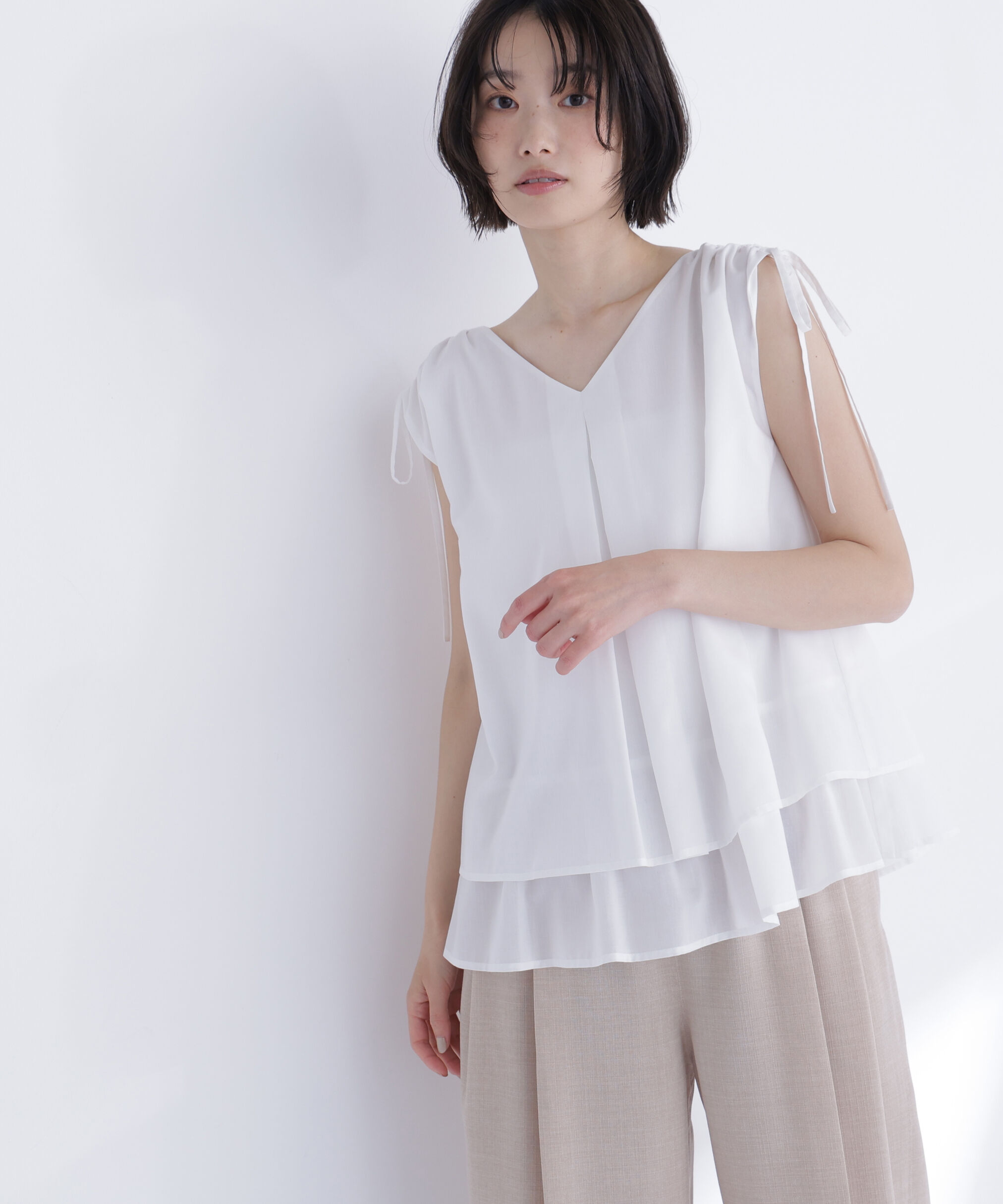  「ショルダーリボンティアードチュニックブラウス」|シャツ・ブラウス|