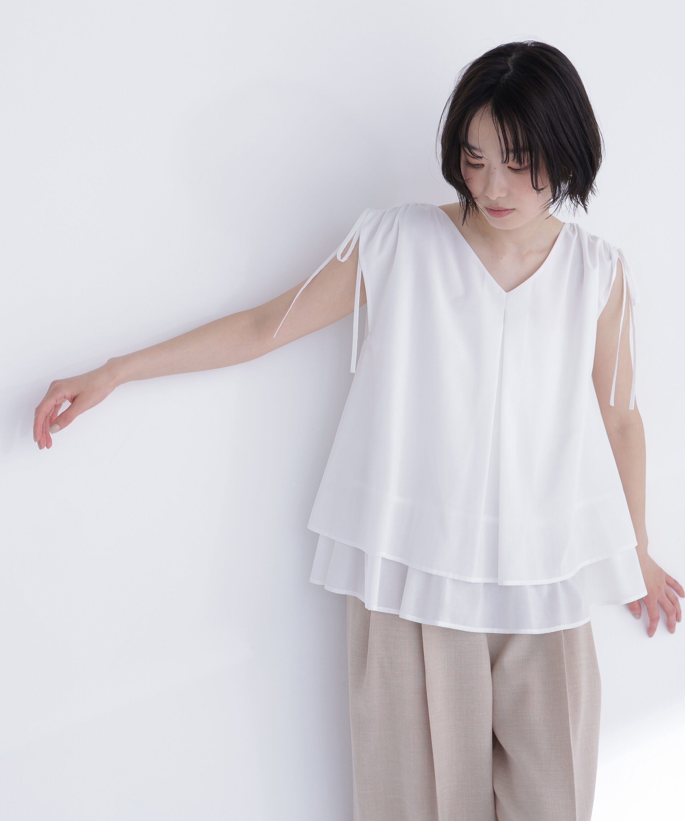  「ショルダーリボンティアードチュニックブラウス」|シャツ・ブラウス|