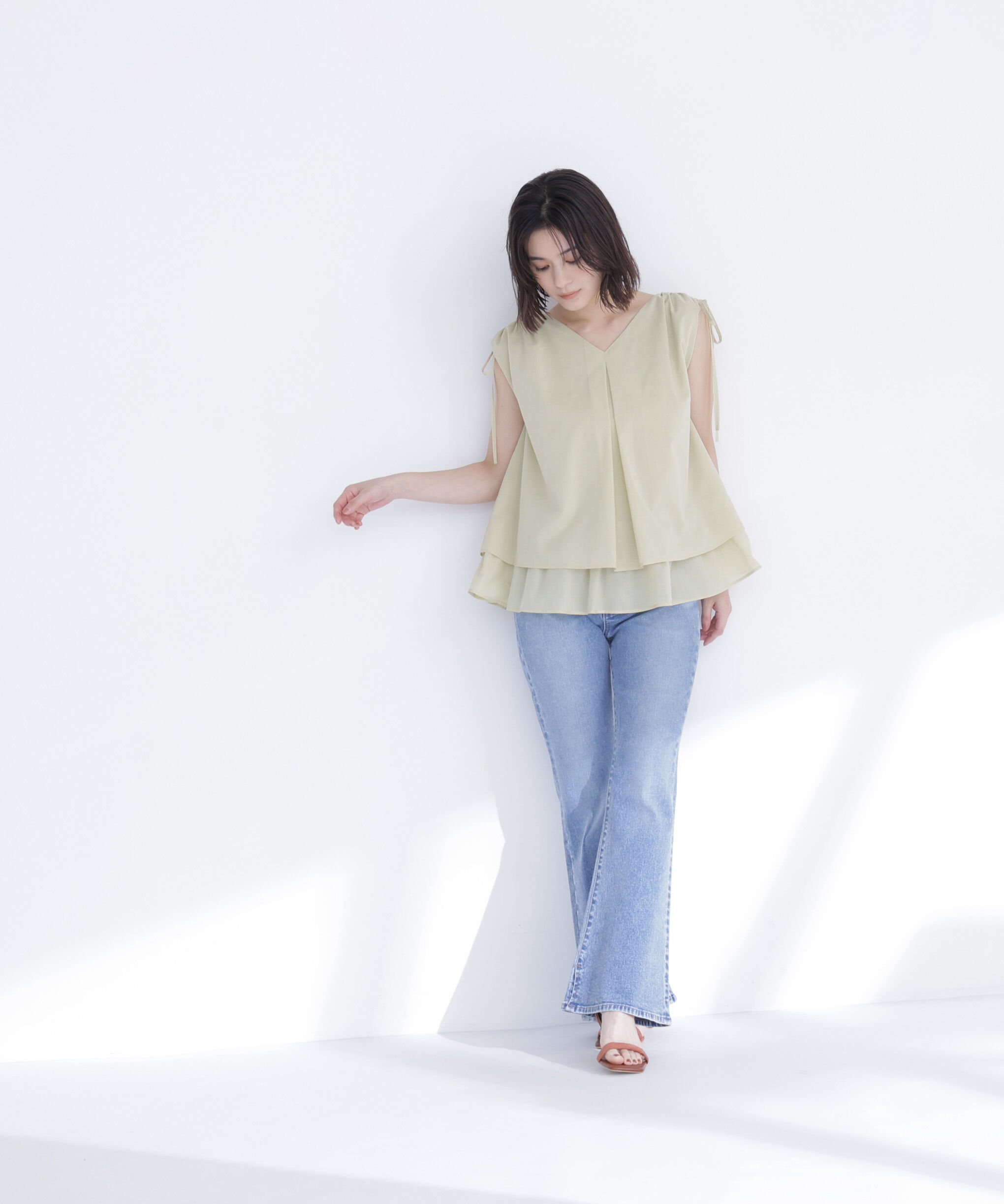  「ショルダーリボンティアードチュニックブラウス」|シャツ・ブラウス|