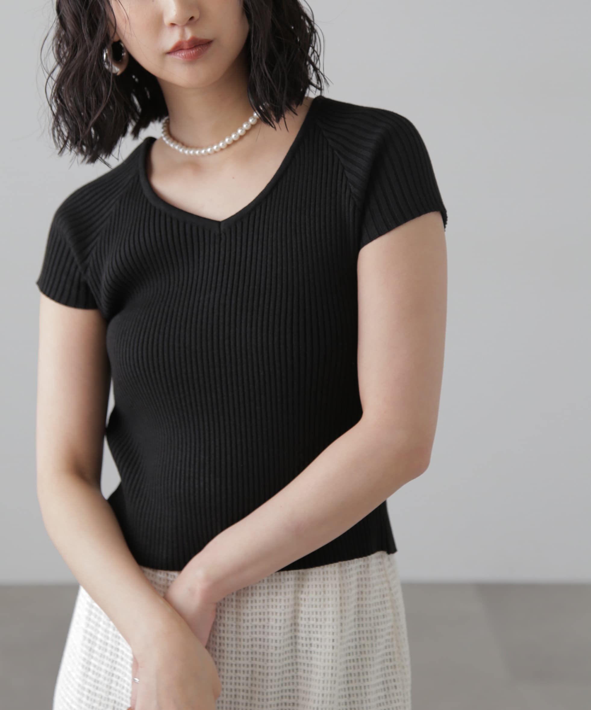  「前後2Wayフレンチスリーブリブニット」|ニット・セーター|