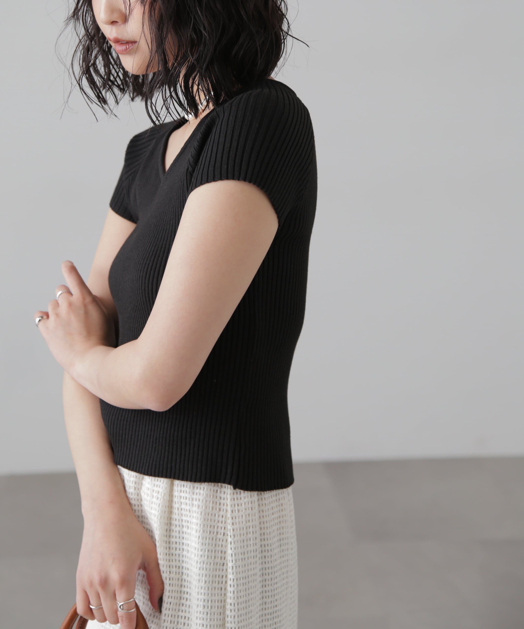  「前後2Wayフレンチスリーブリブニット」|ニット・セーター|