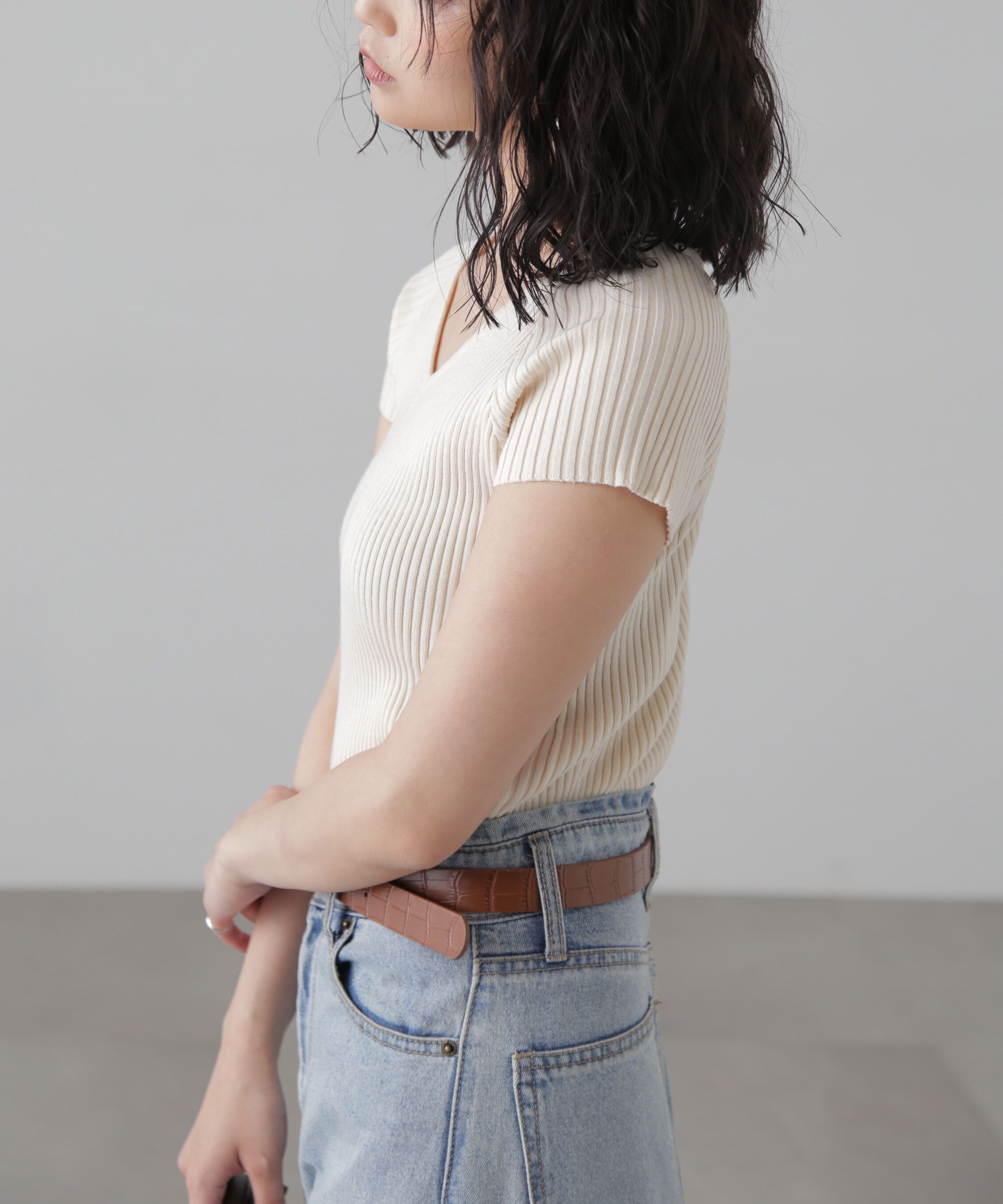  「前後2Wayフレンチスリーブリブニット」|ニット・セーター|