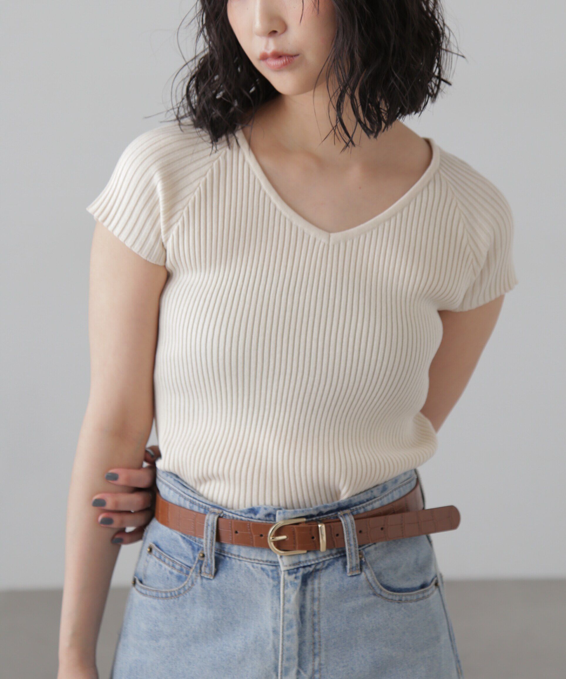  「前後2Wayフレンチスリーブリブニット」|ニット・セーター|