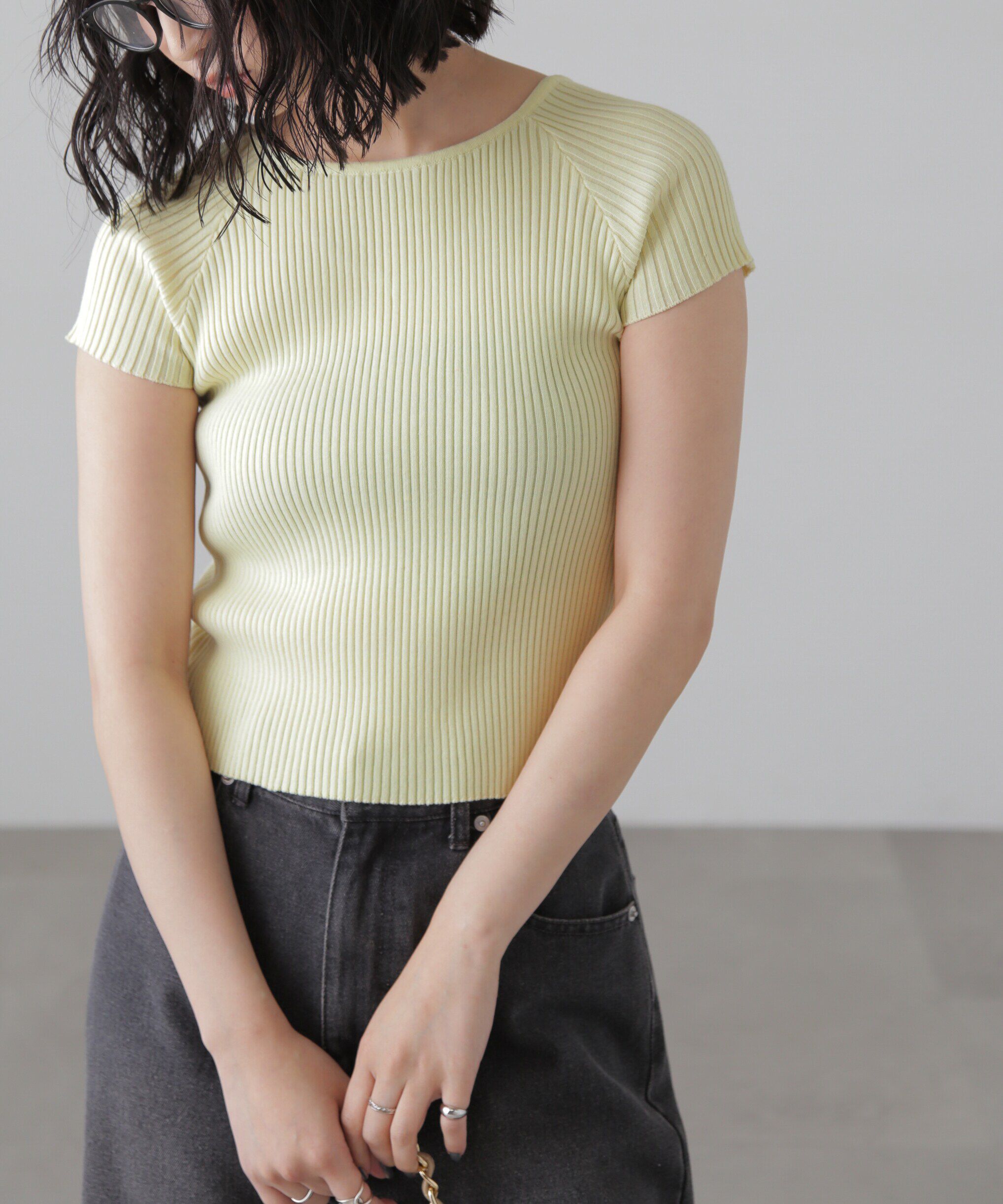  「前後2Wayフレンチスリーブリブニット」|ニット・セーター|