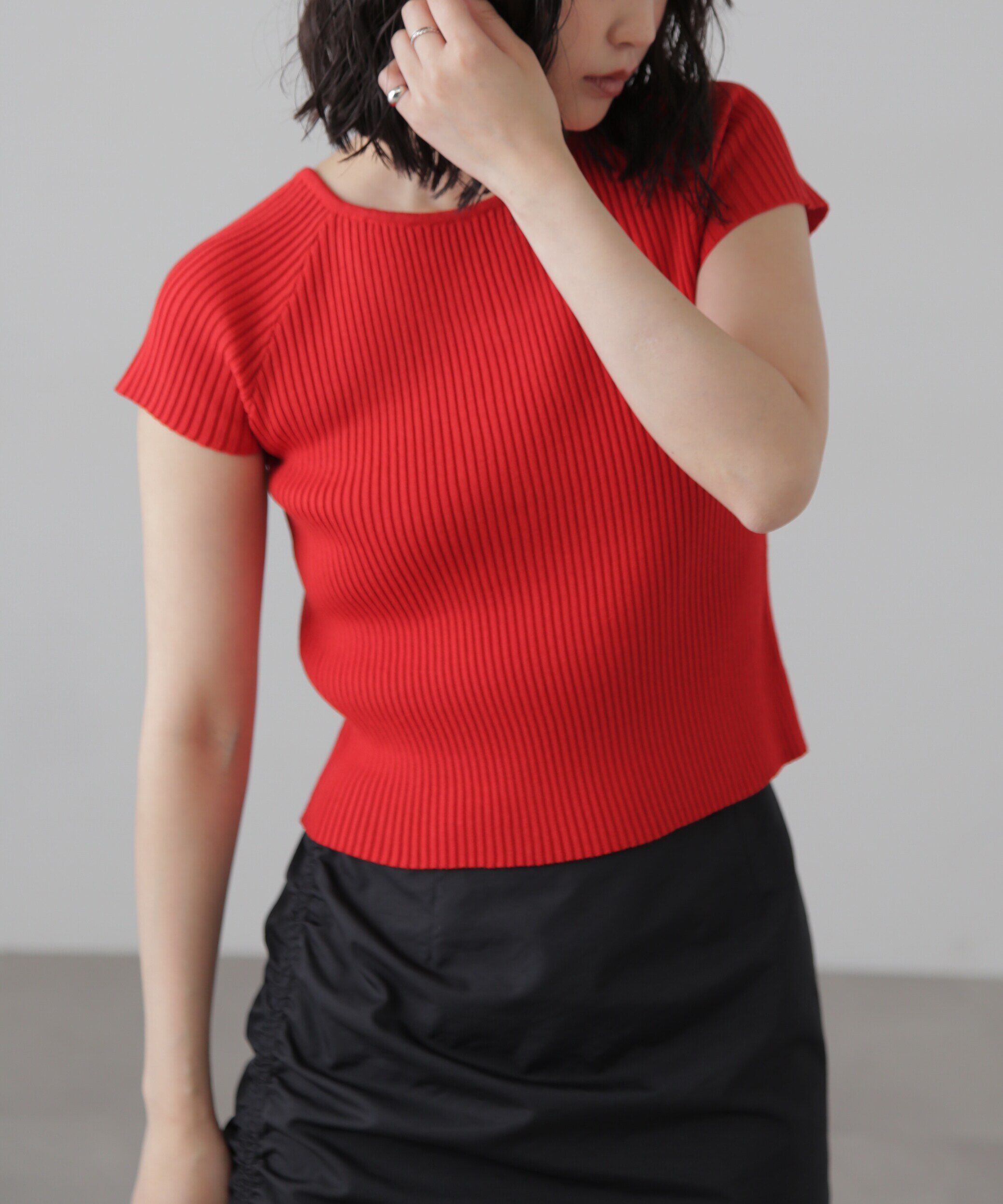  「前後2Wayフレンチスリーブリブニット」|ニット・セーター|