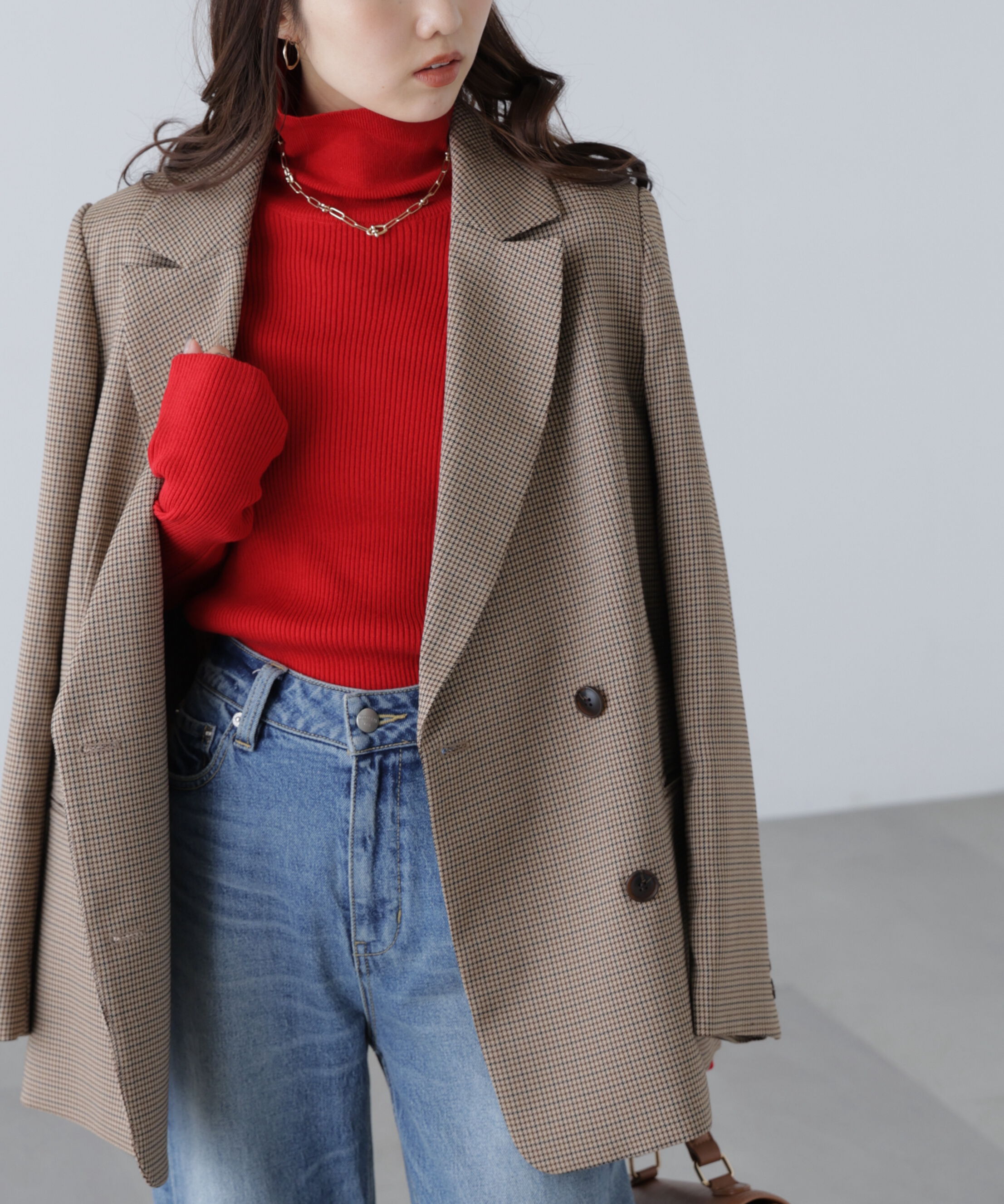  「袖金ボタンリブタートルニット」|ニット・セーター|