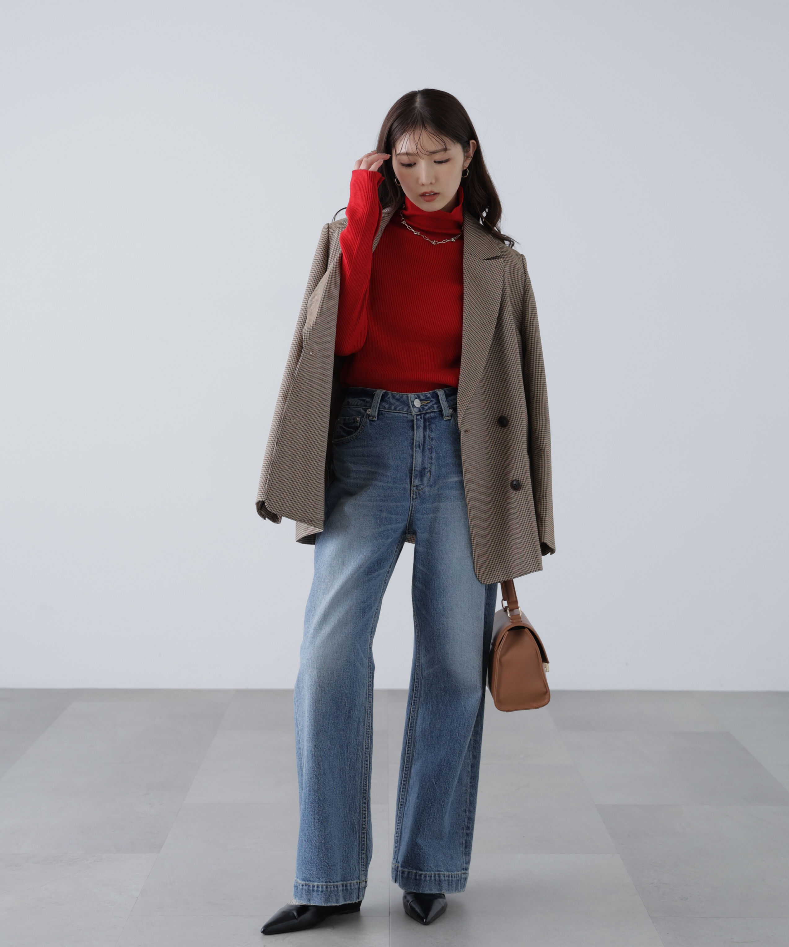  「袖金ボタンリブタートルニット」|ニット・セーター|