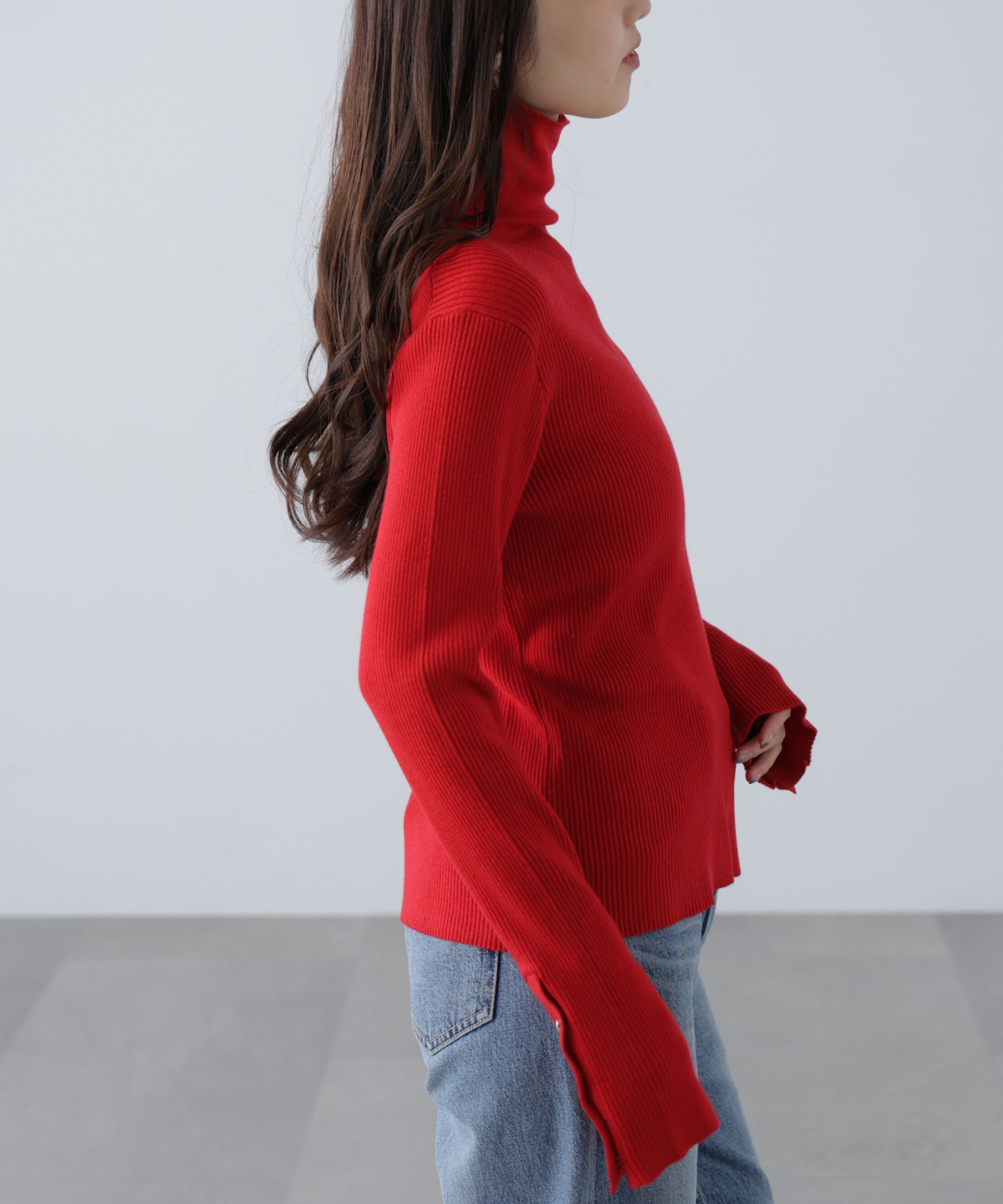  「袖金ボタンリブタートルニット」|ニット・セーター|