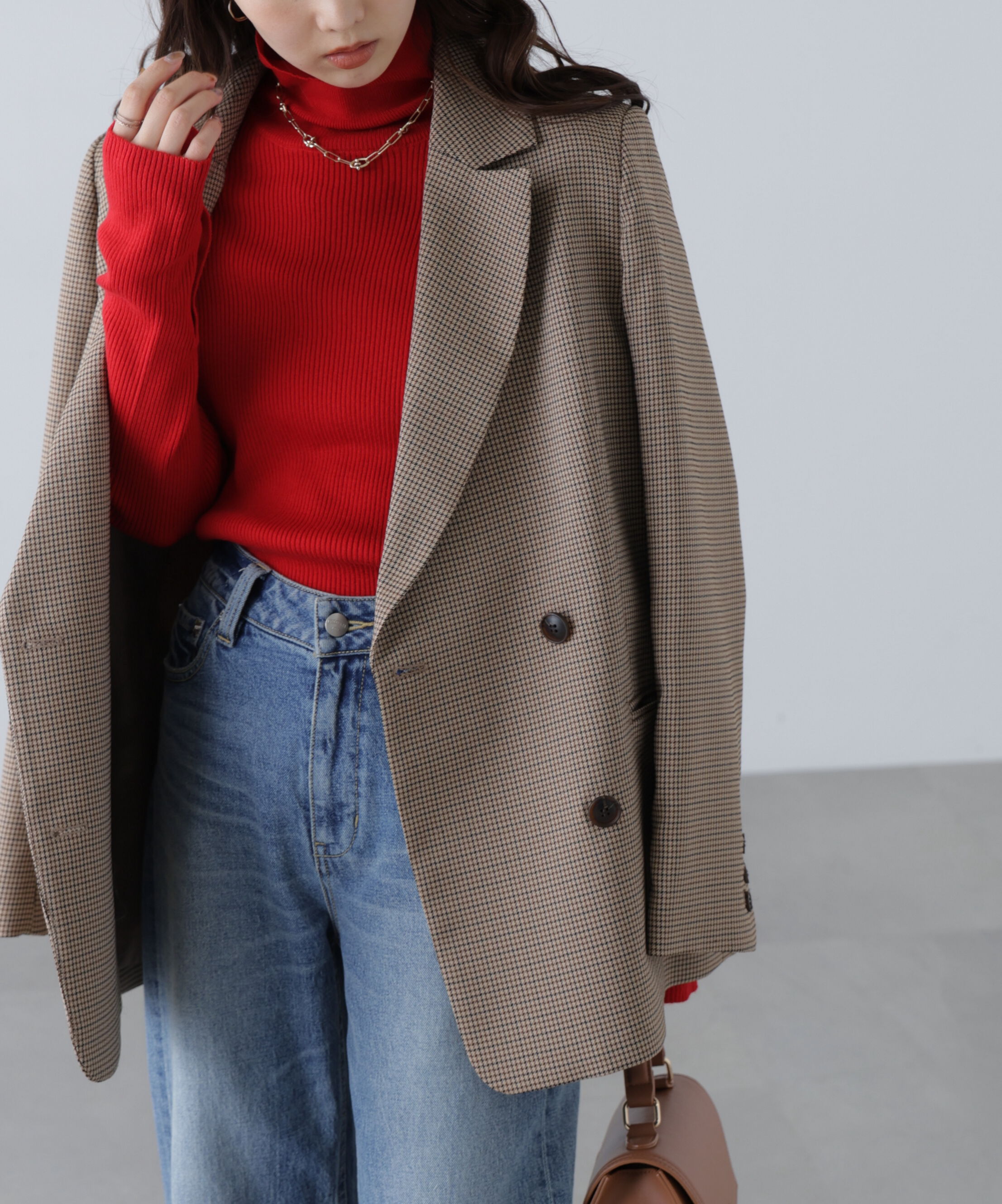  「袖金ボタンリブタートルニット」|ニット・セーター|