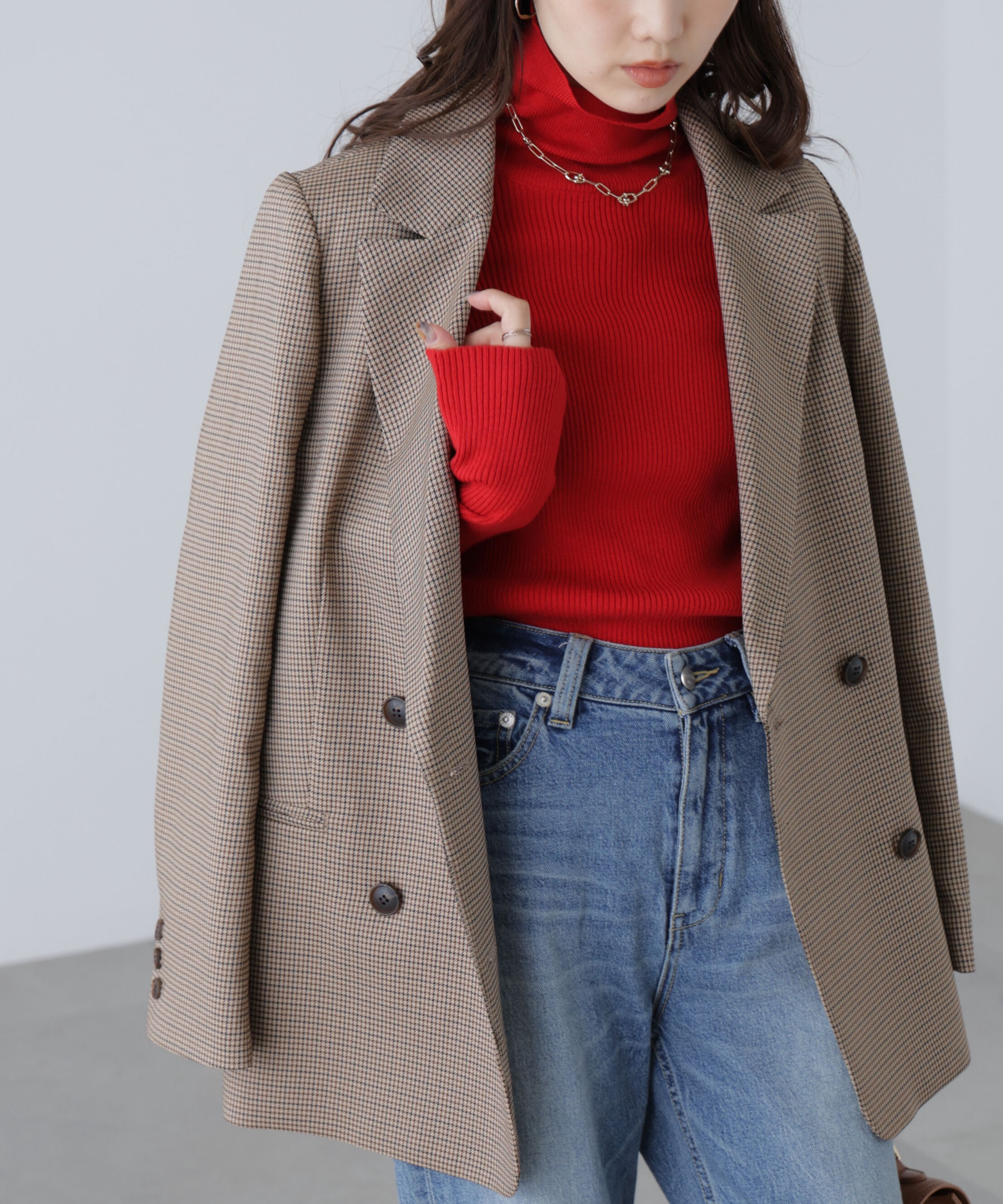  「袖金ボタンリブタートルニット」|ニット・セーター|