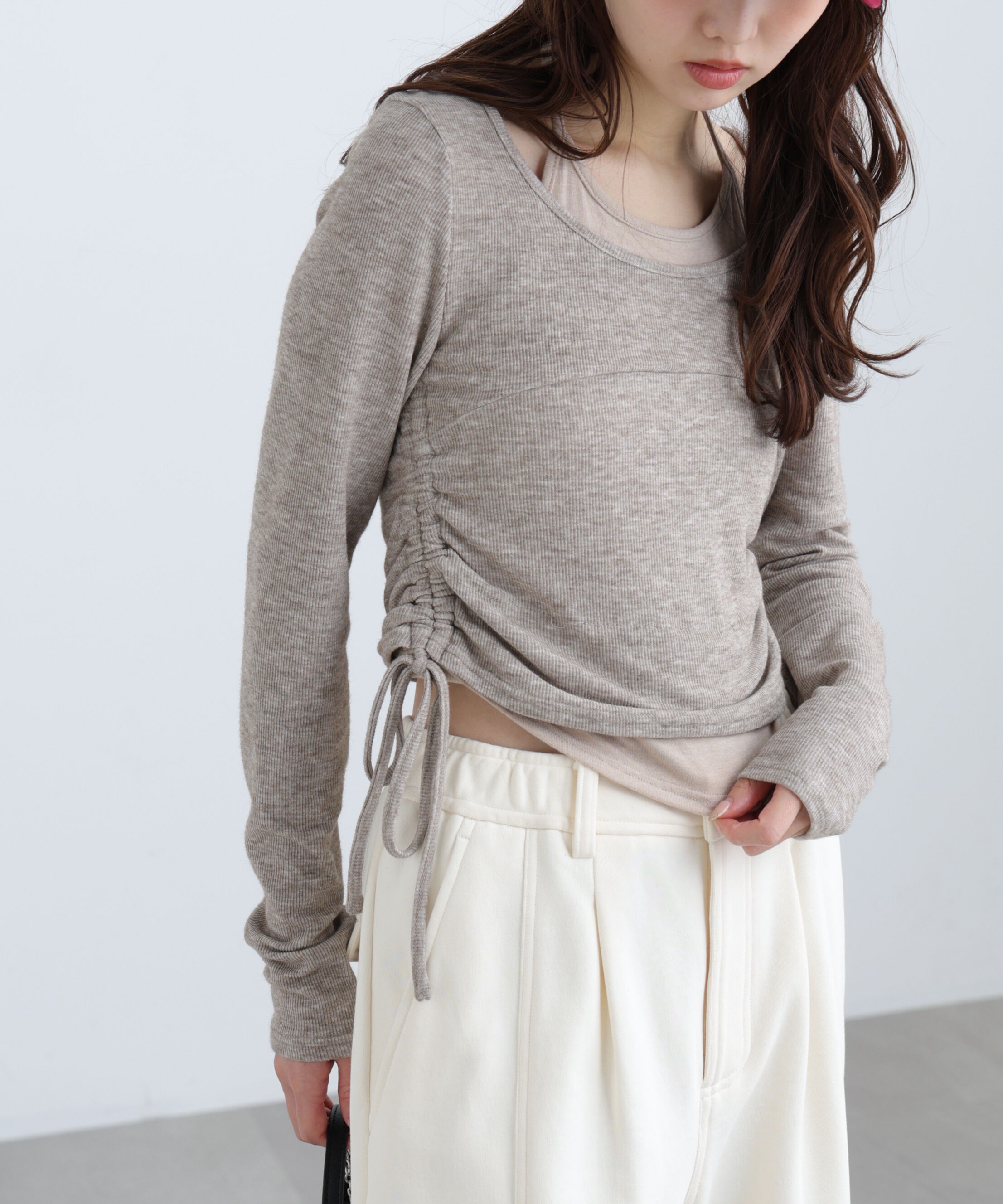  「ホルターネックレイヤードサイドドロストカットソー」|Tシャツ・カットソー|ブラウン