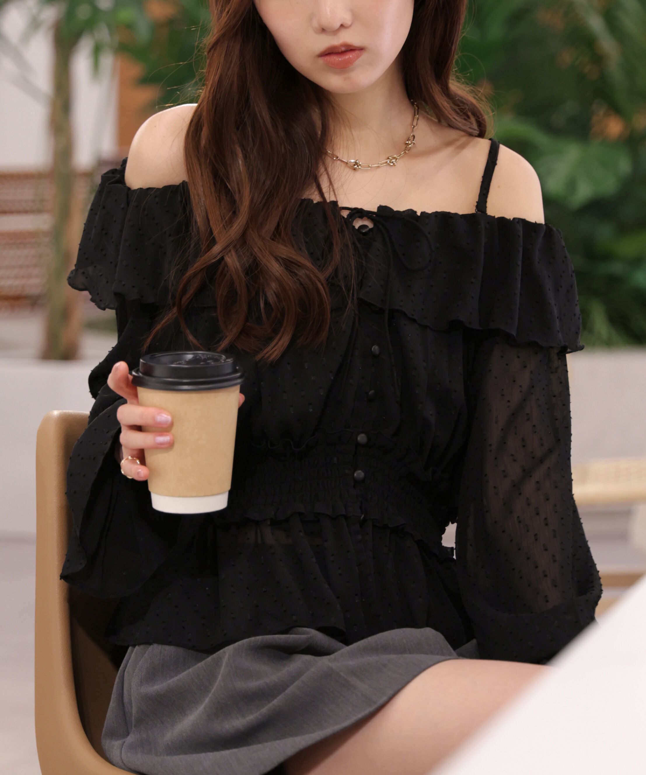  「2wayオフショルフリルブラウス」|シャツ・ブラウス|ブラック