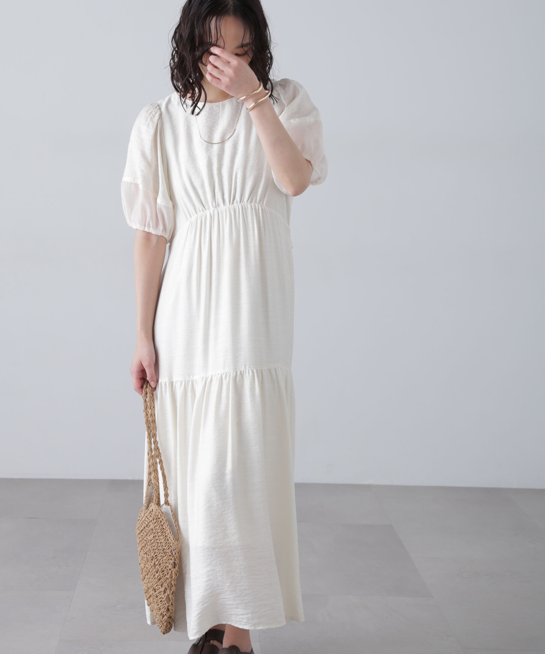  「ランタンスリーブバックリボンワンピース」|ワンピース|