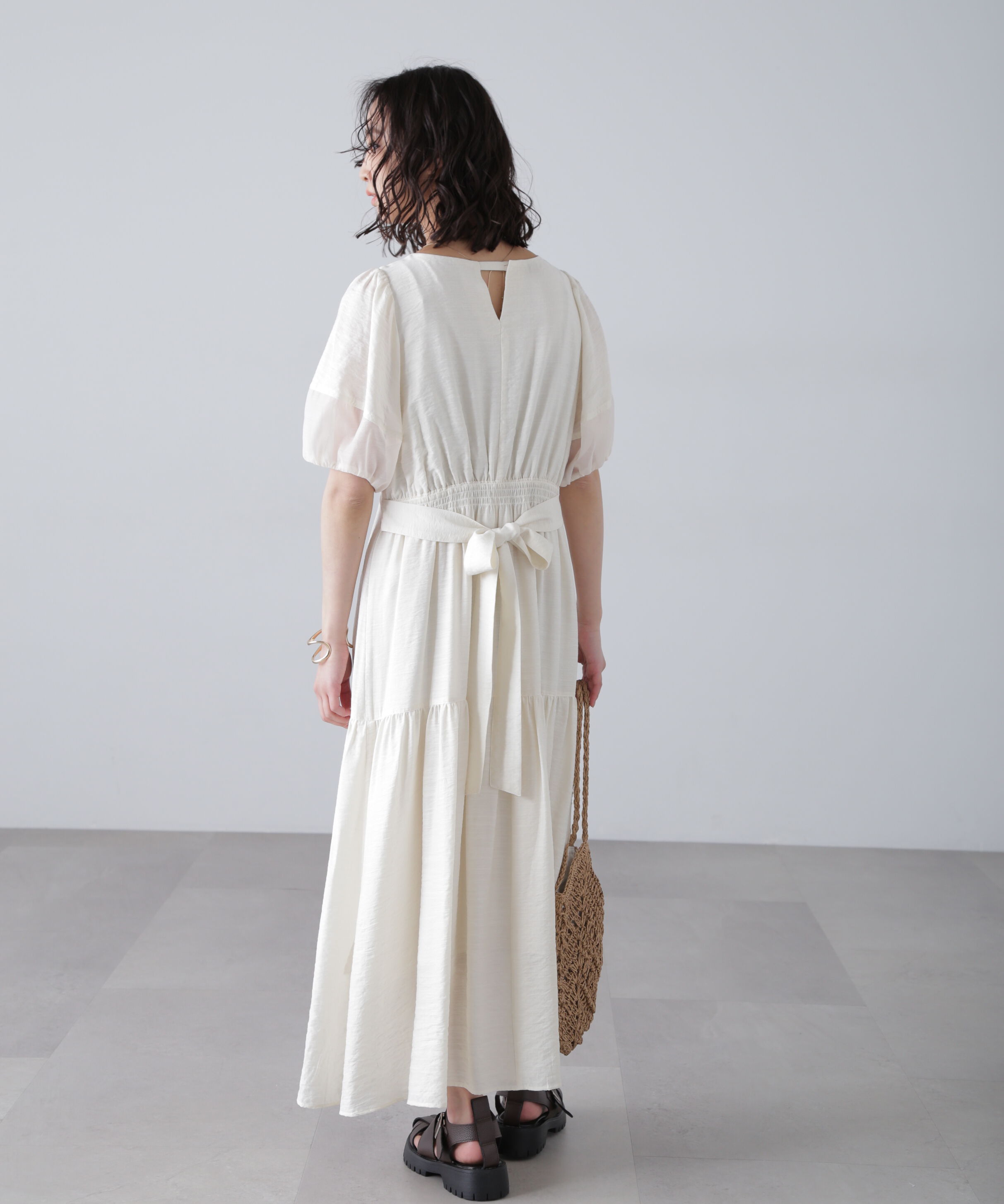  「ランタンスリーブバックリボンワンピース」|ワンピース|