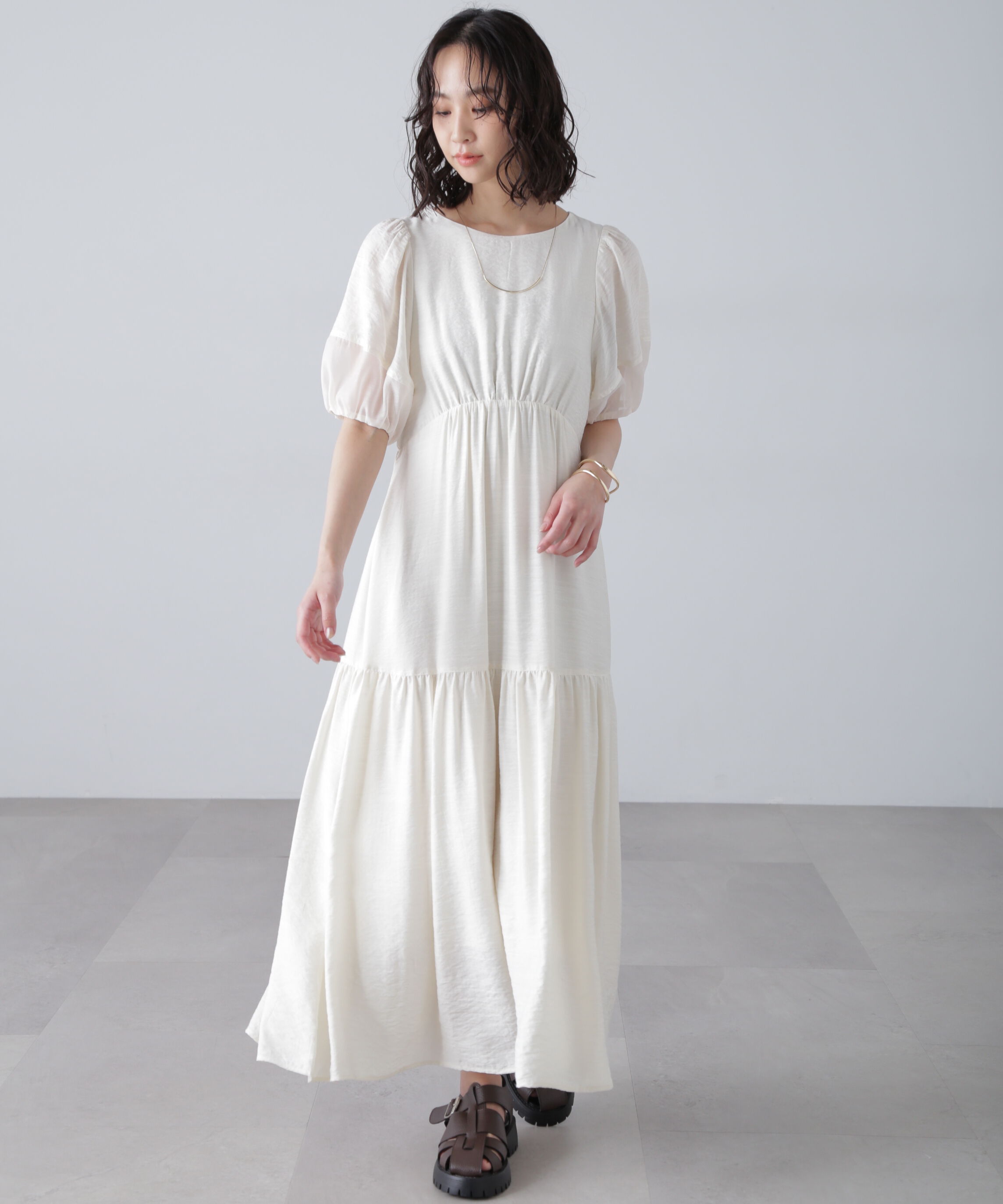  「ランタンスリーブバックリボンワンピース」|ワンピース|