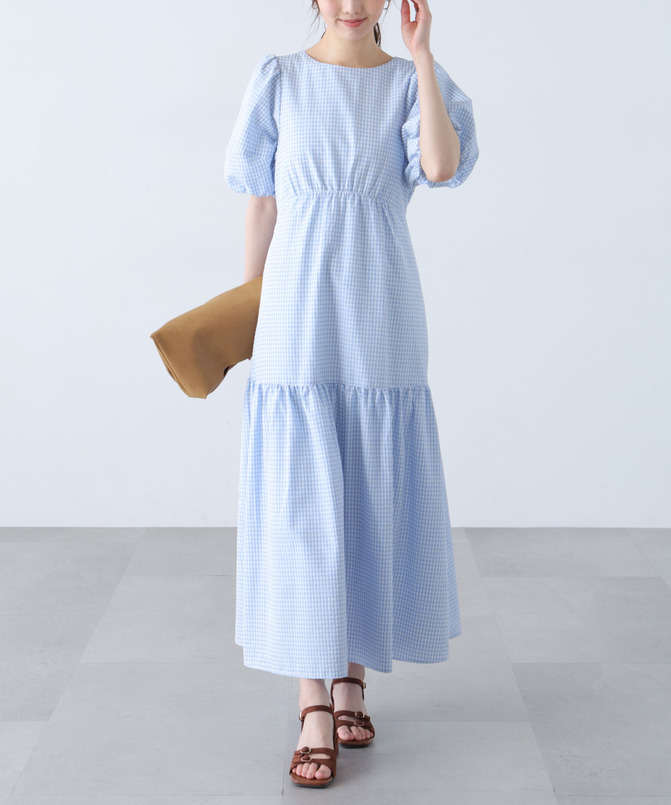  「ランタンスリーブバックリボンワンピース」|ワンピース|