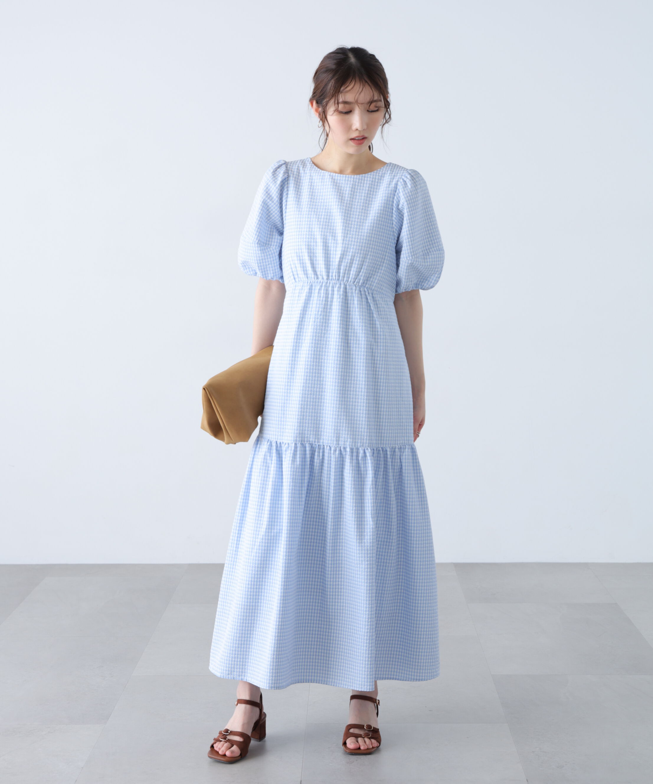  「ランタンスリーブバックリボンワンピース」|ワンピース|