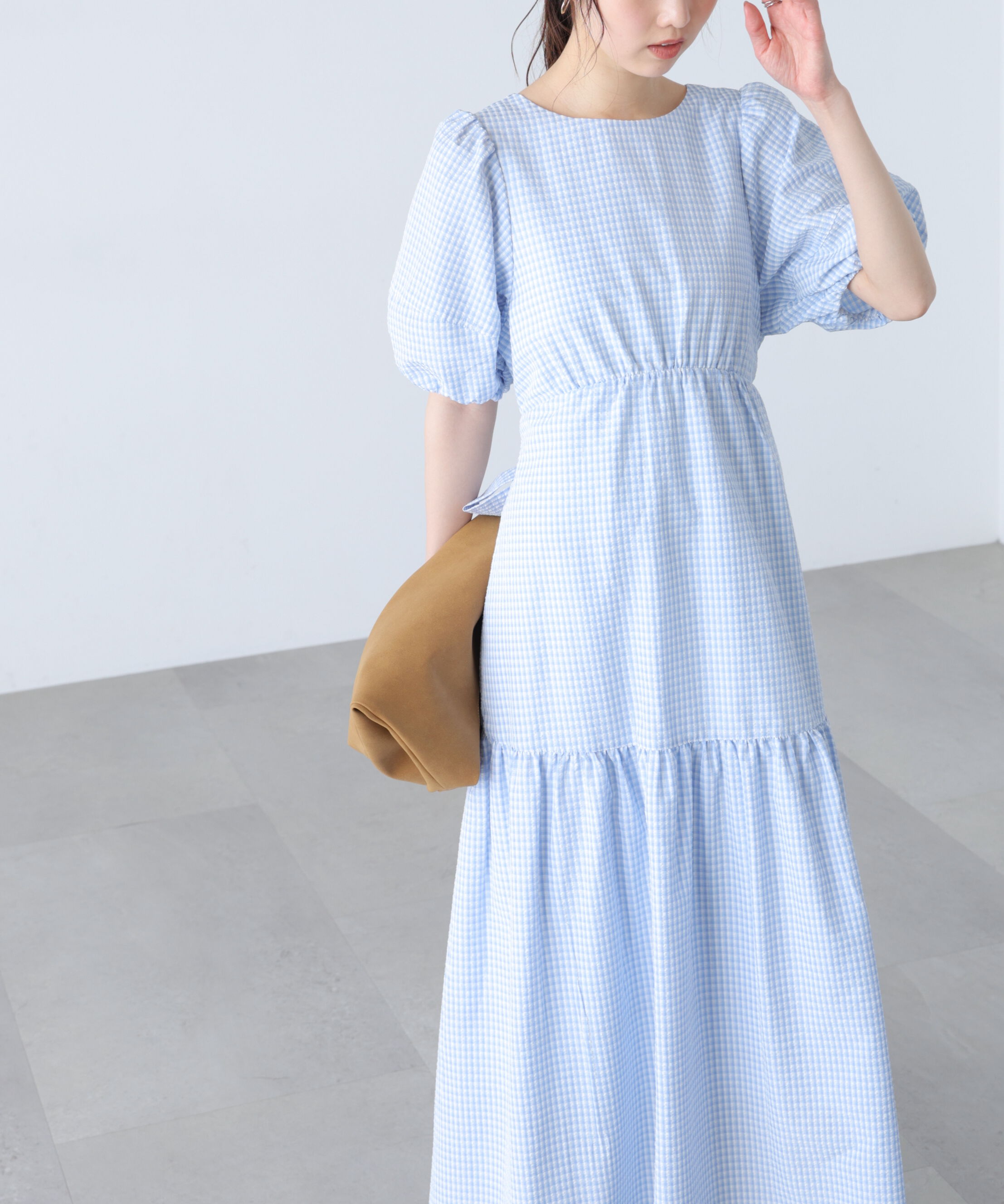  「ランタンスリーブバックリボンワンピース」|ワンピース|