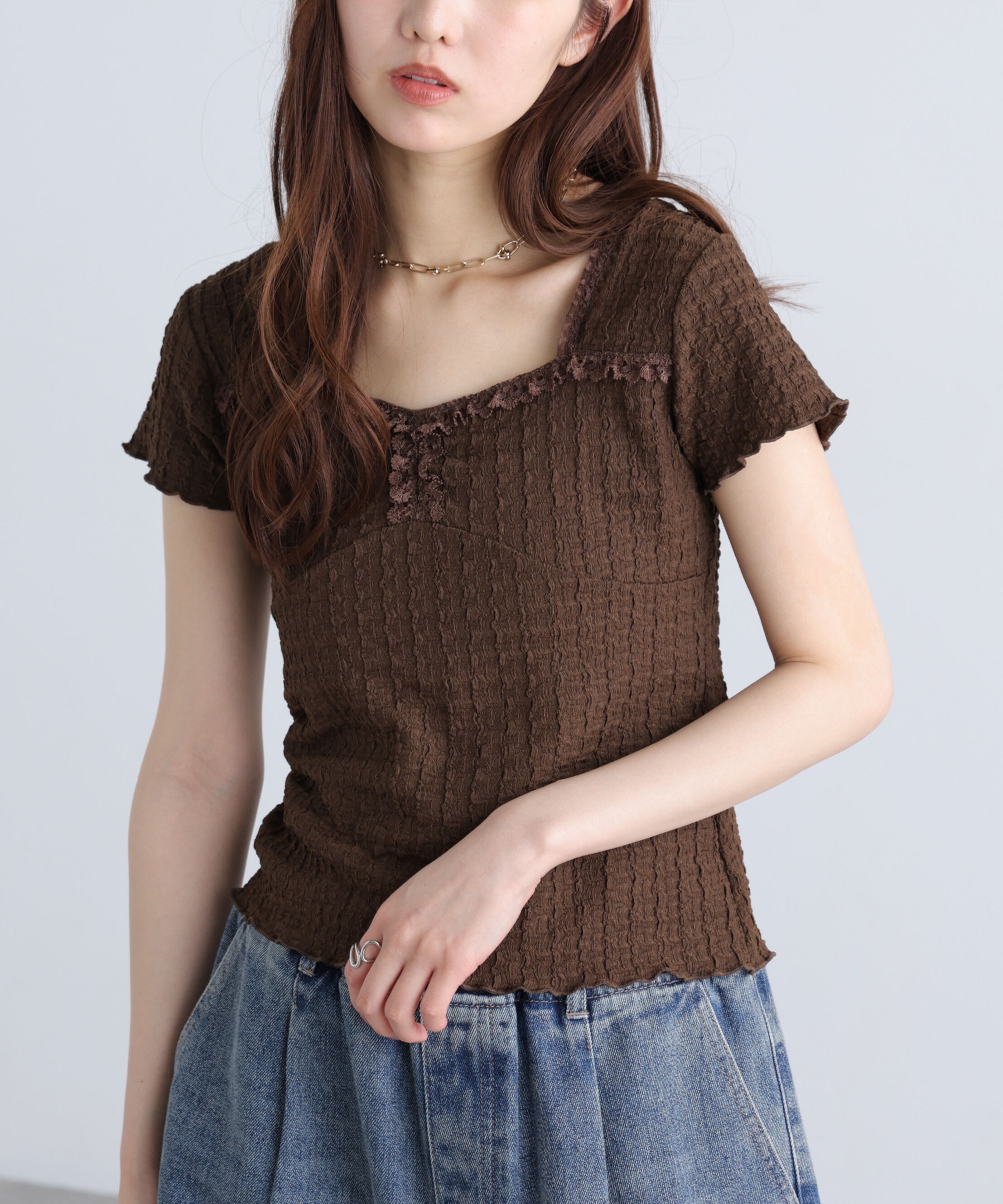  「レースコンパクトカットソー」|Tシャツ・カットソー|ブラウン