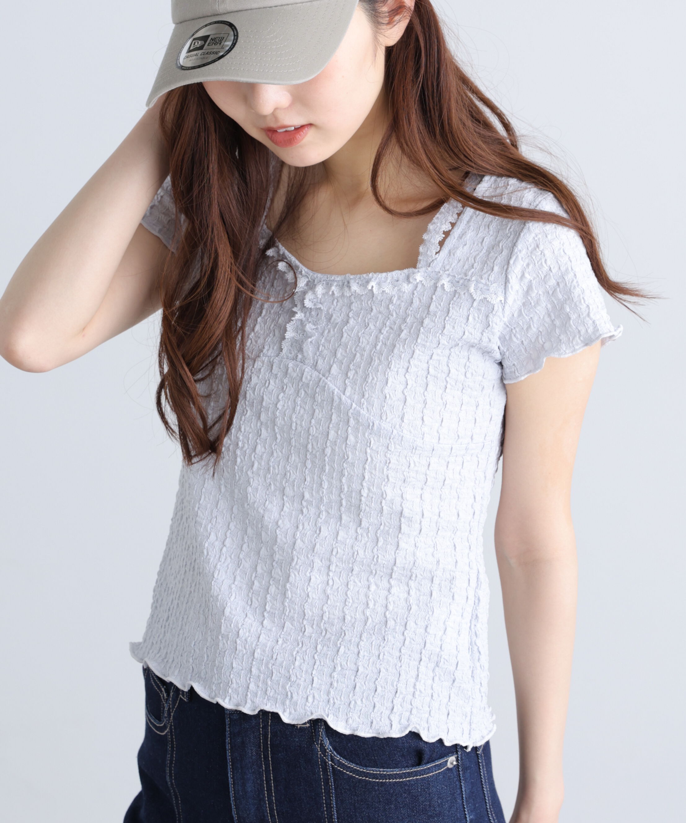  「レースコンパクトカットソー」|Tシャツ・カットソー|サックス