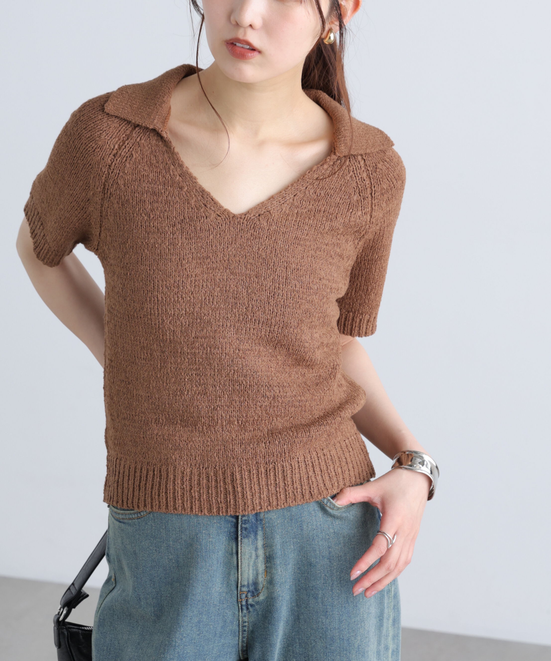  「テープヤーン半袖ニット」|ニット・セーター|ブラウン