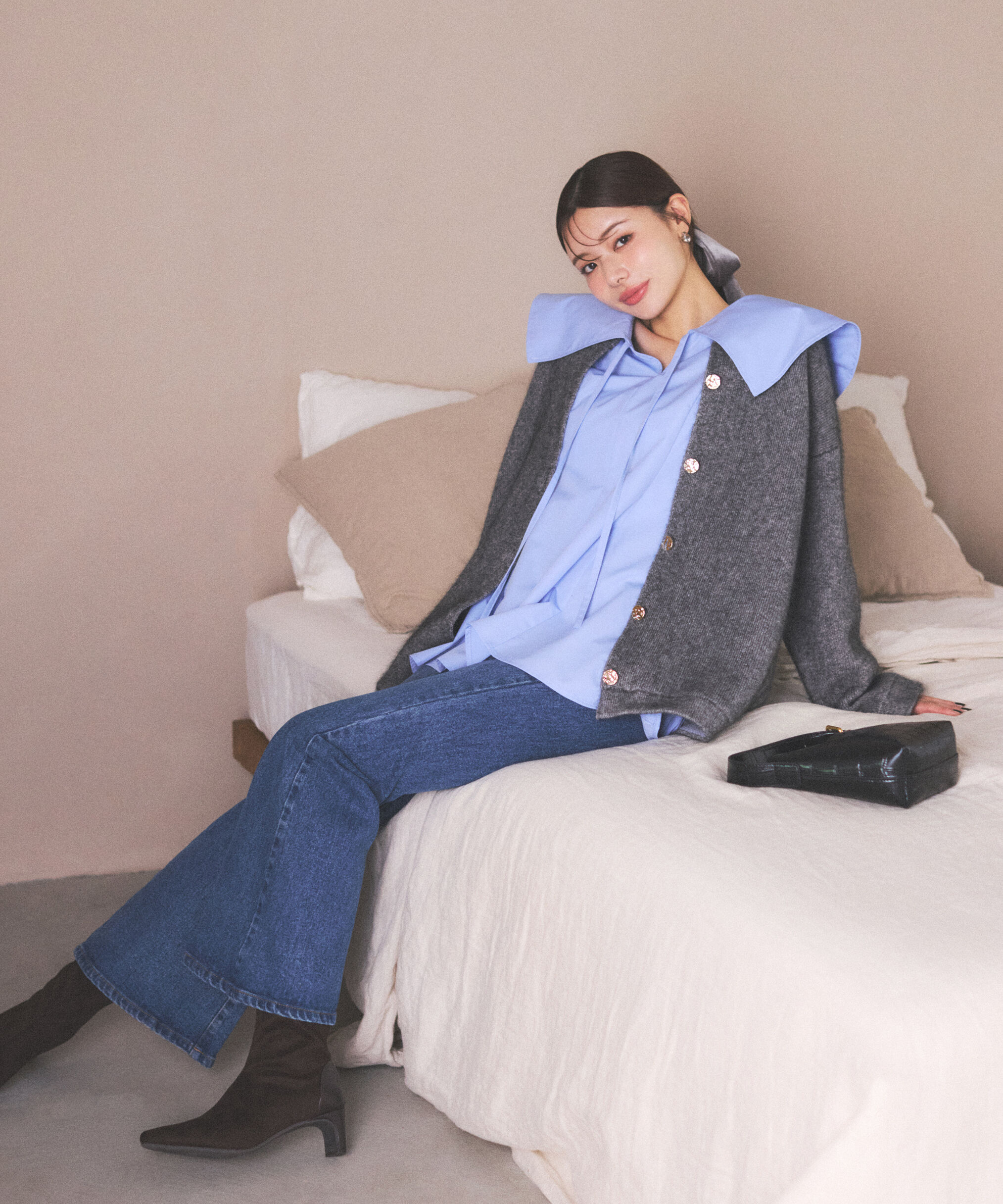 PROPORTION BODY DRESSING「FOX混ダブルフェイスニットカーディガン 25AW」|カーディガン|