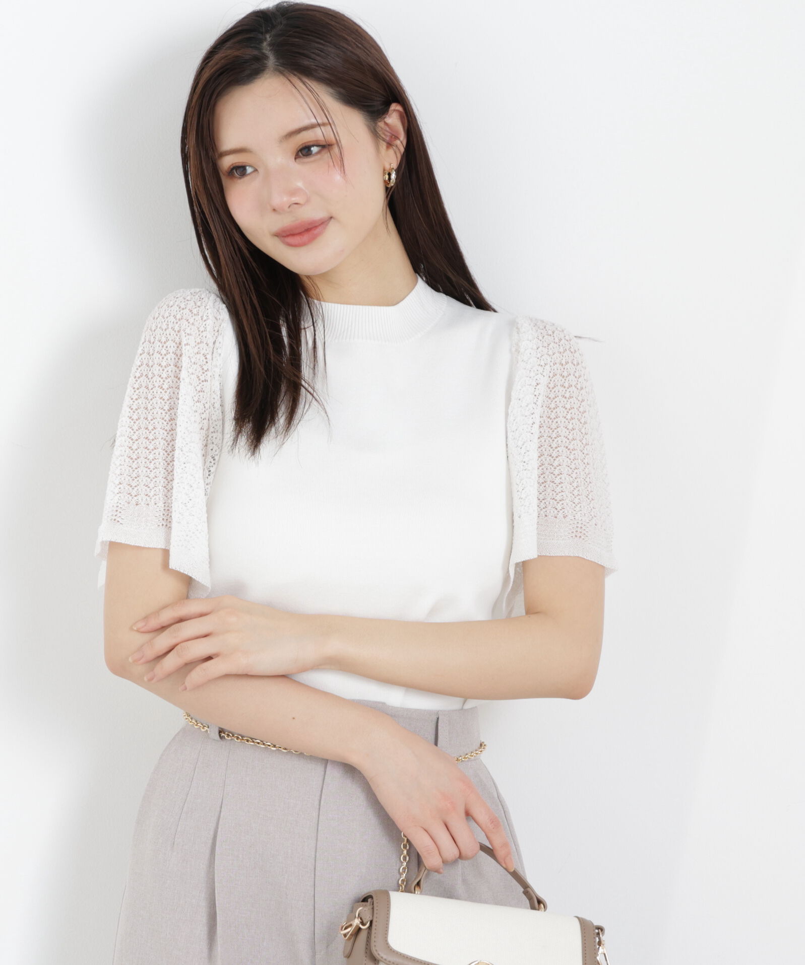 PROPORTION BODY DRESSING「透かし編みスリーブニット　26SS」|ニット・セーター|エクリュ1