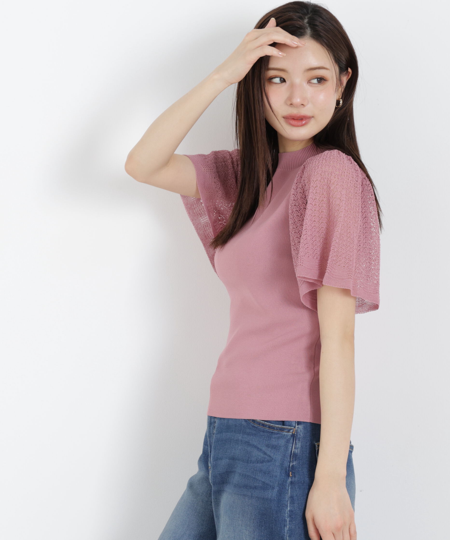 PROPORTION BODY DRESSING「透かし編みスリーブニット　26SS」|ニット・セーター|ピンク