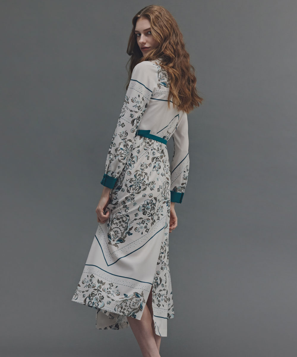  「◆フローラルスカーフプリントワンピース」|ワンピース|