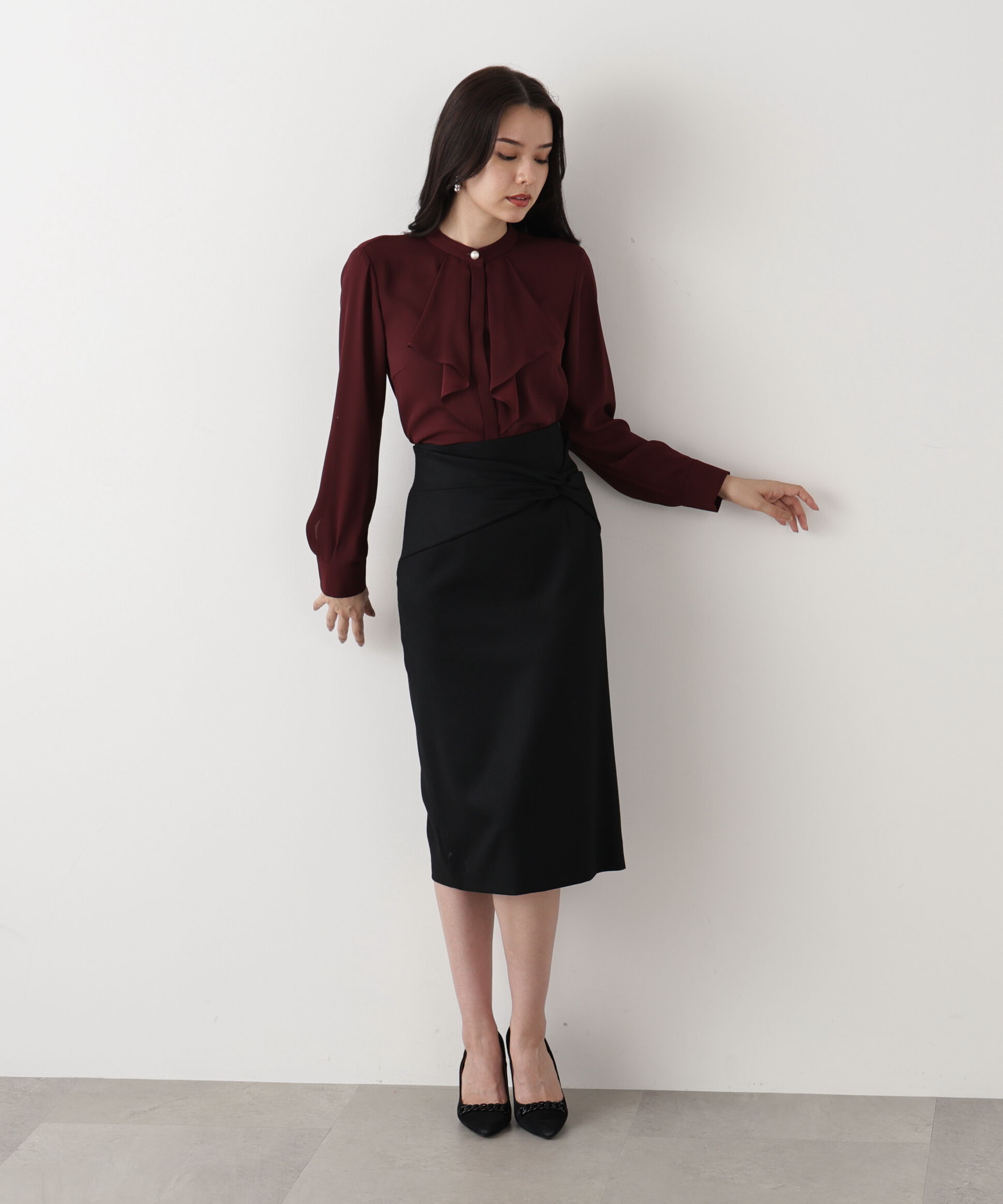  「◆フロントラッフルパール釦ブラウス」|シャツ・ブラウス|