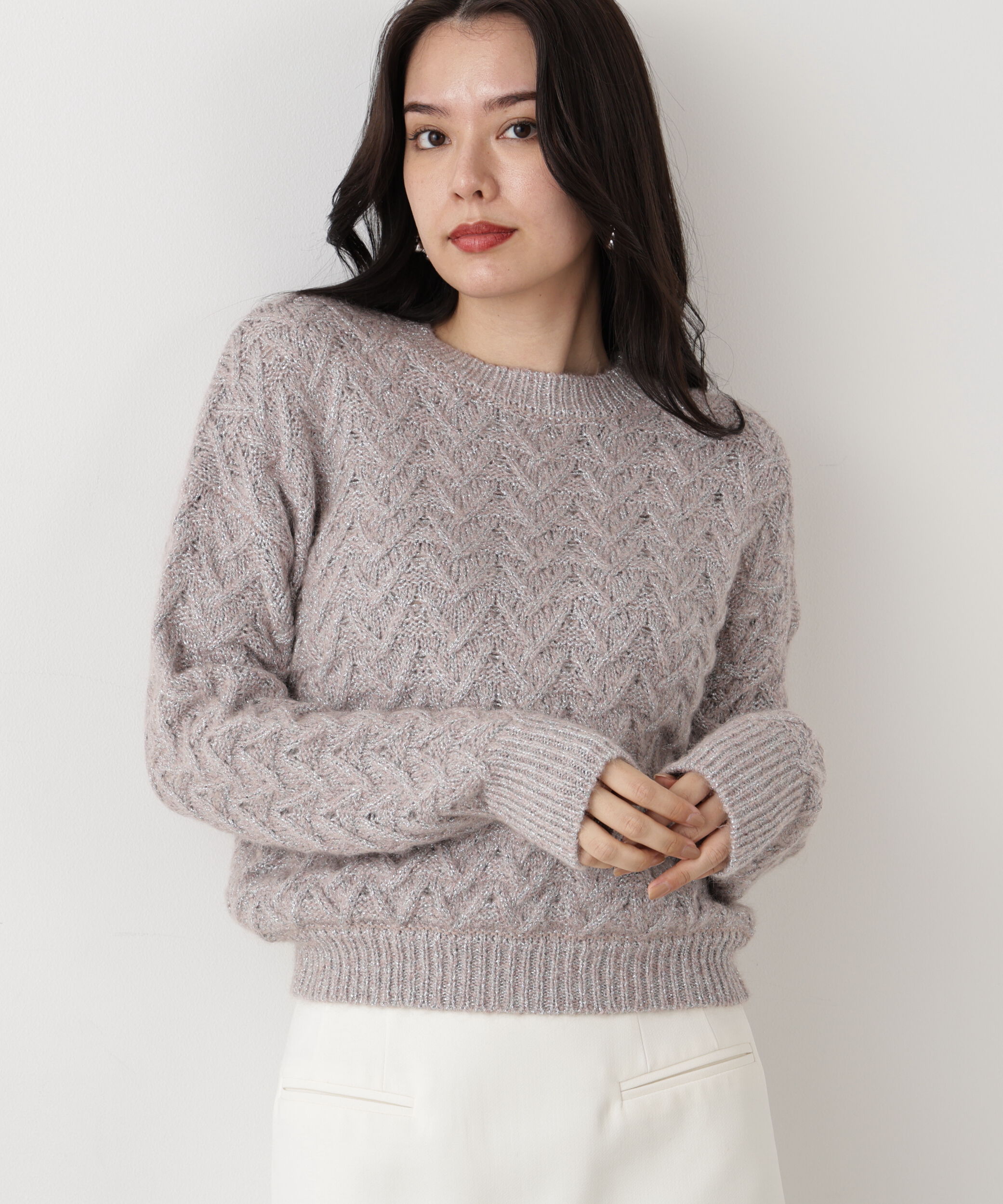  「◆ラメケーブルニットプルオーバー」|ニット・セーター|ピンク