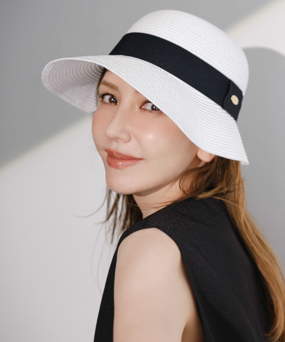  「［美香さん着用］ブラックリボンラフィアライクハット」|その他|ホワイト